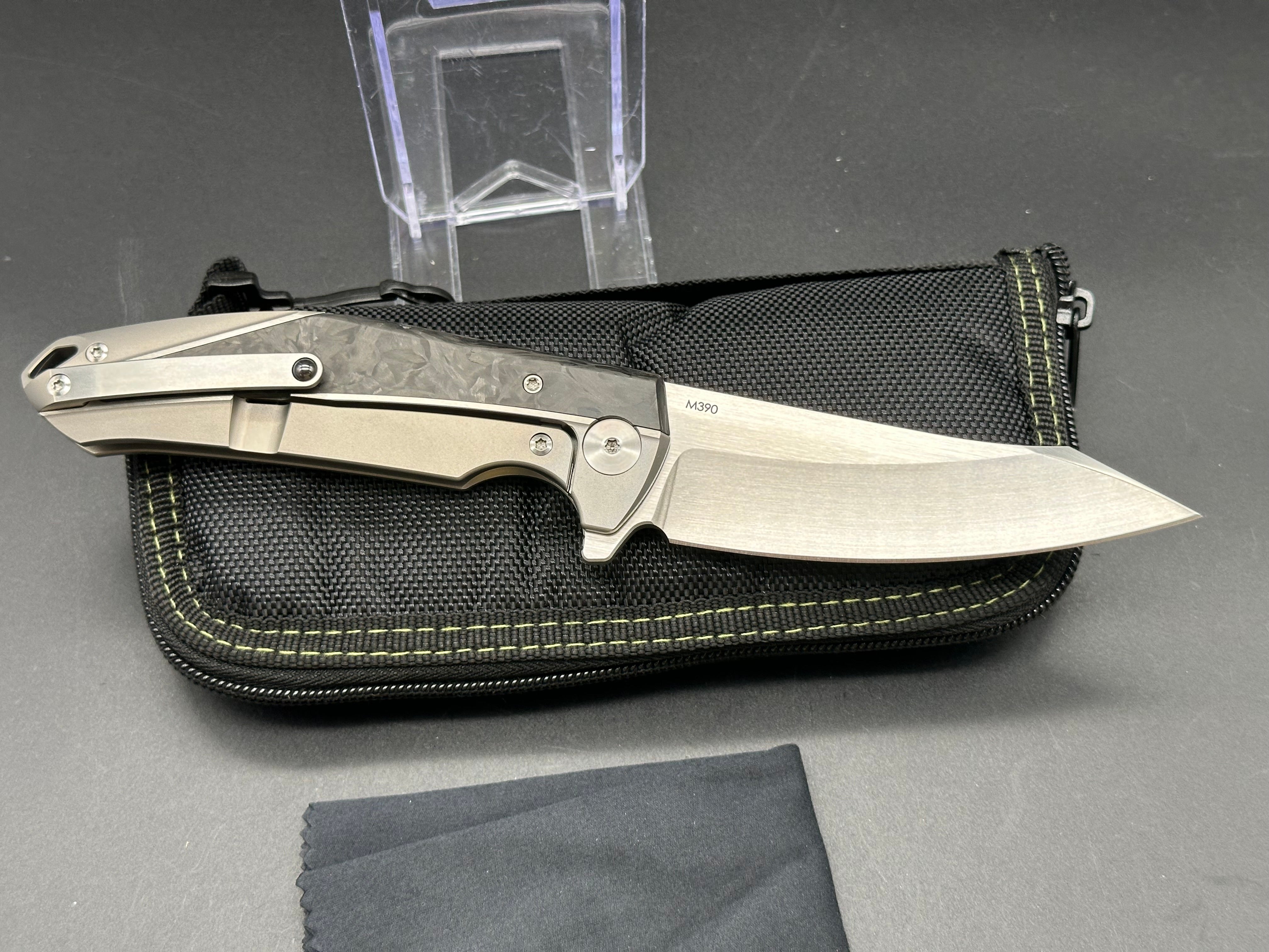 Reate K-1 Frame Lock Flipper Knife Marble Carbon Fiber/Ti (3.8" M390 Hand Satin)