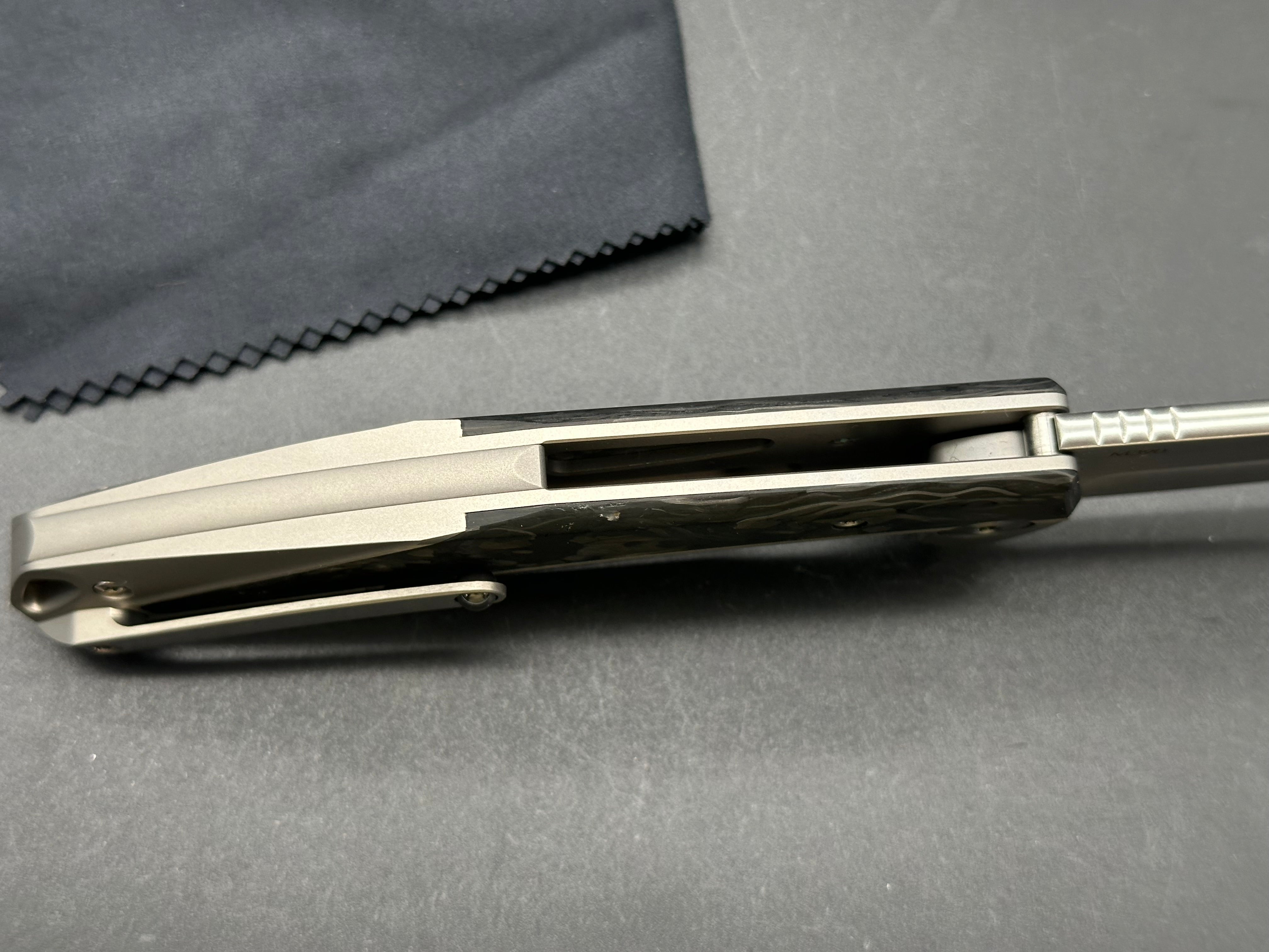 Reate K-1 Frame Lock Flipper Knife Marble Carbon Fiber/Ti (3.8" M390 Hand Satin)