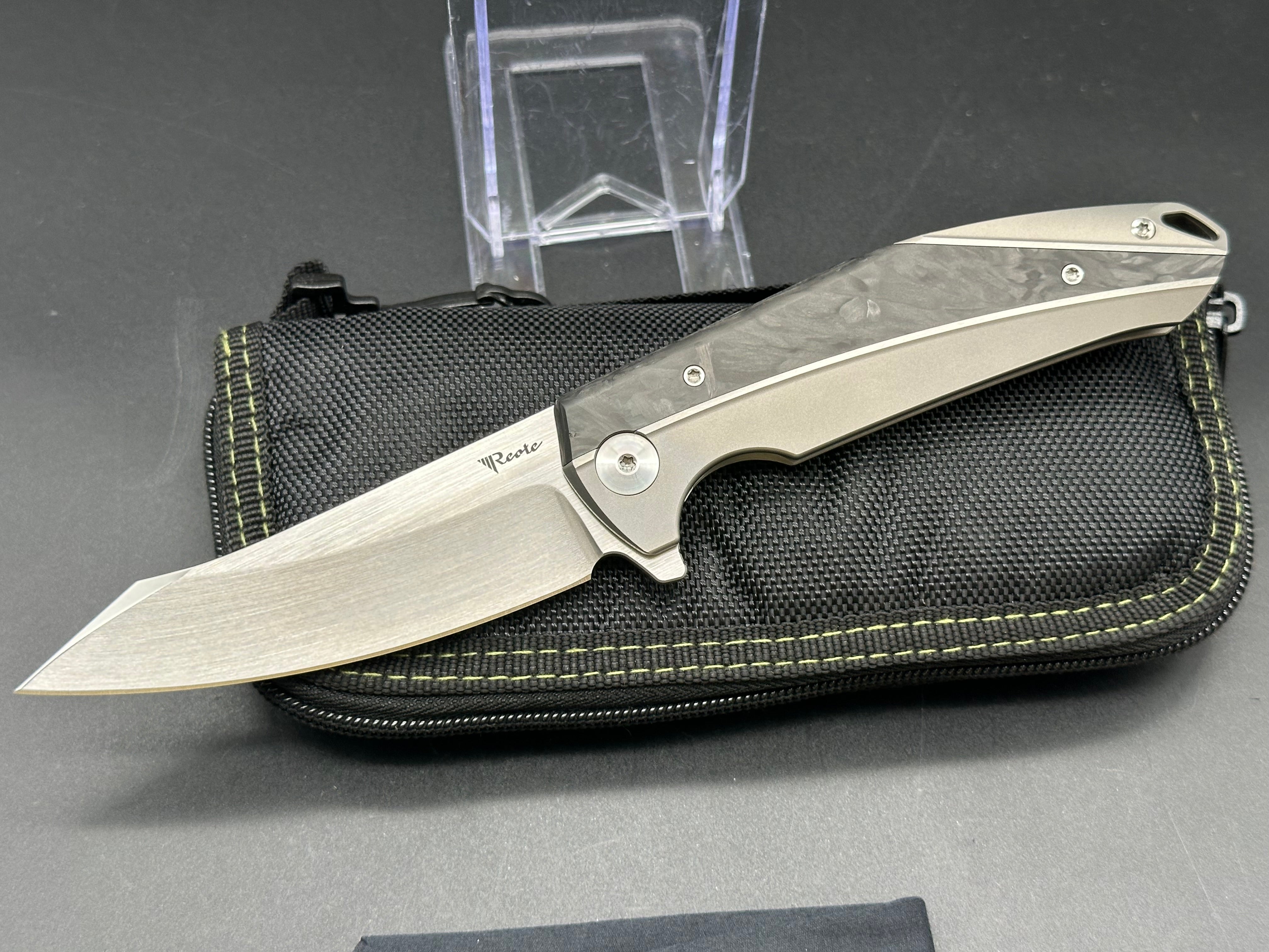 Reate K-1 Frame Lock Flipper Knife Marble Carbon Fiber/Ti (3.8" M390 Hand Satin)