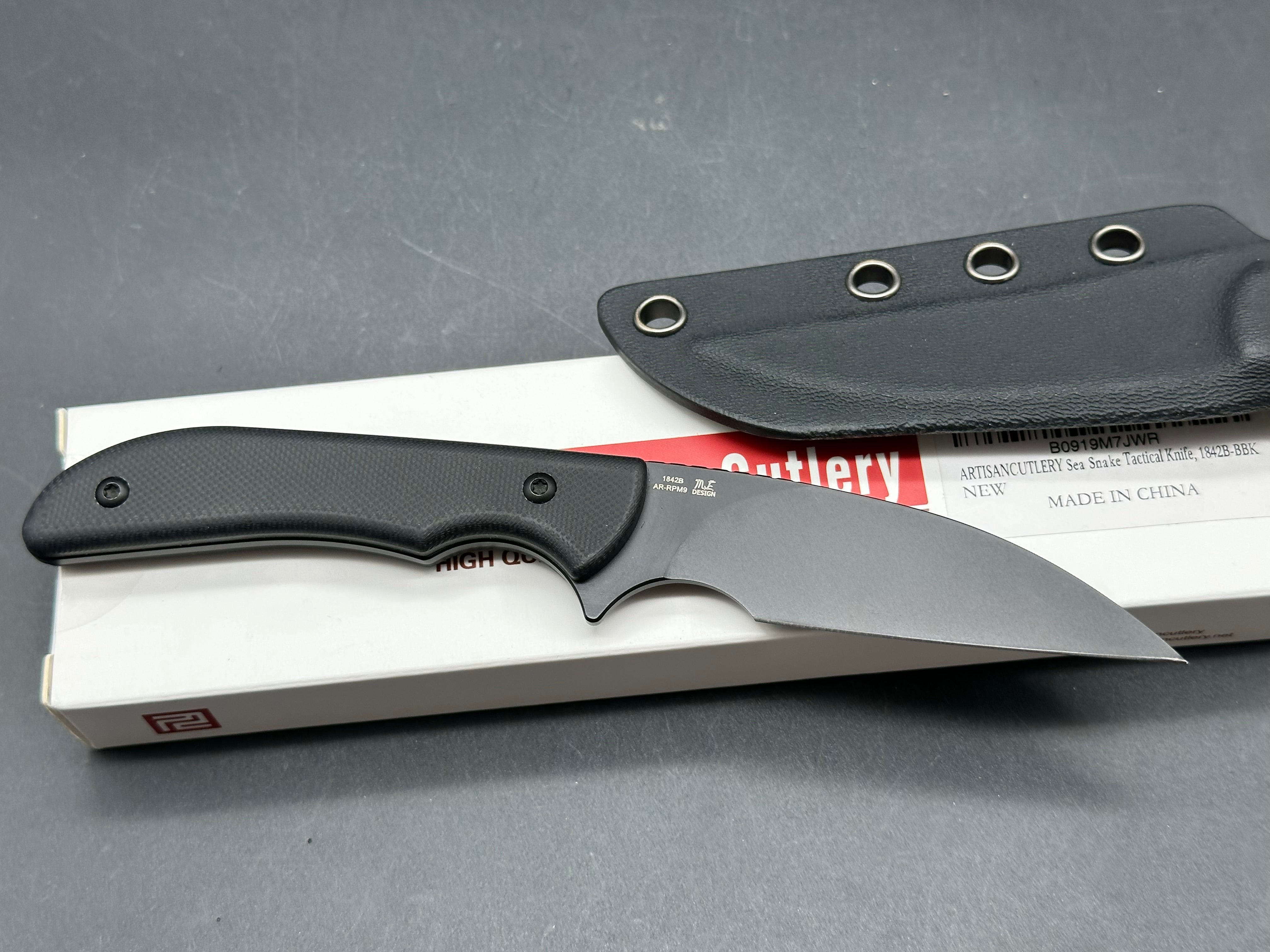 ARTISAN CUTLERY SEA SNAKE FIXED BLADE BLACK G10 HANDLE AR-RPM9 DROP POINT