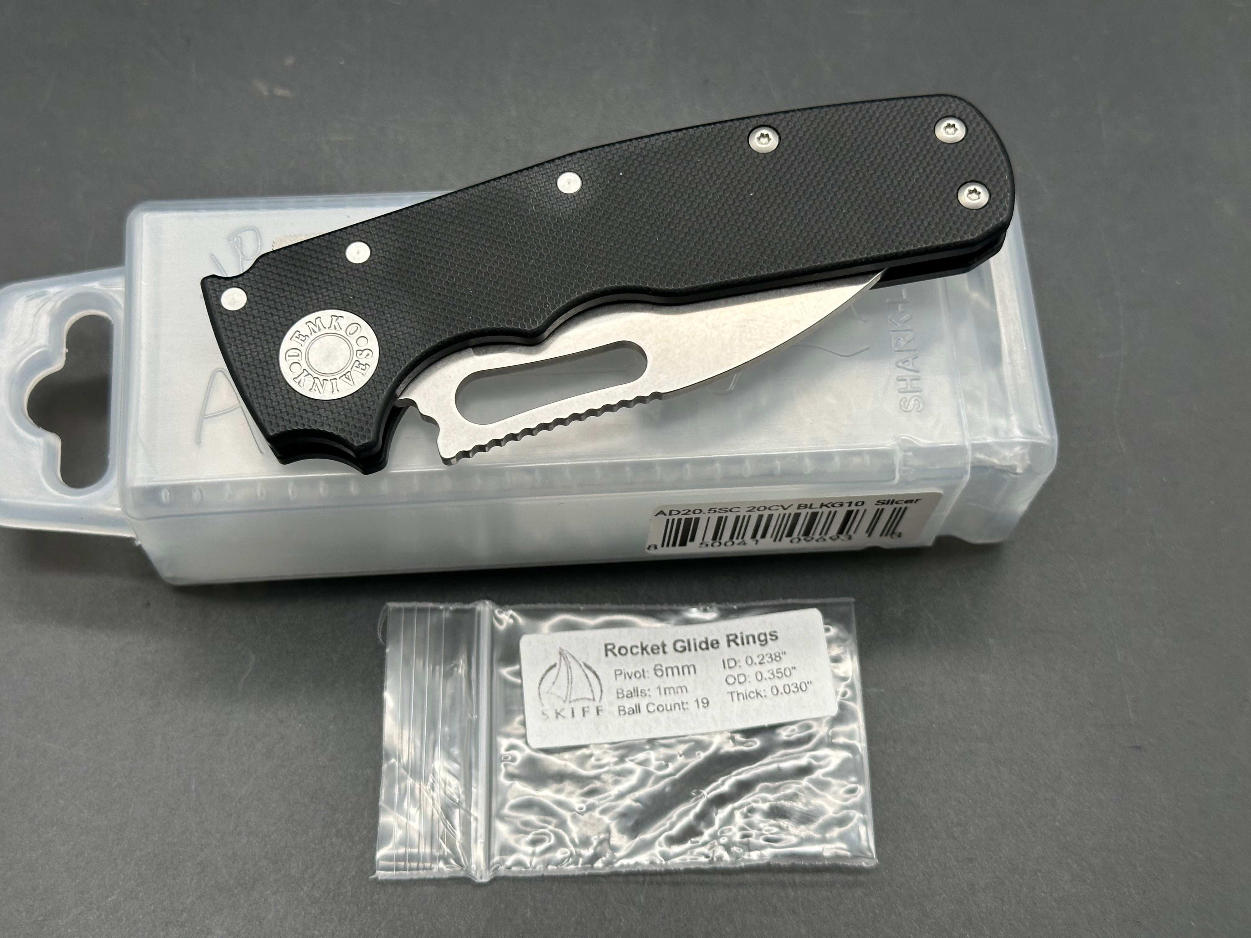 Demko Shark Cub (NEW), 2.75" CPM 20CV Stonewash Blade with Black G10 Handle with Skiff Bearings Installed