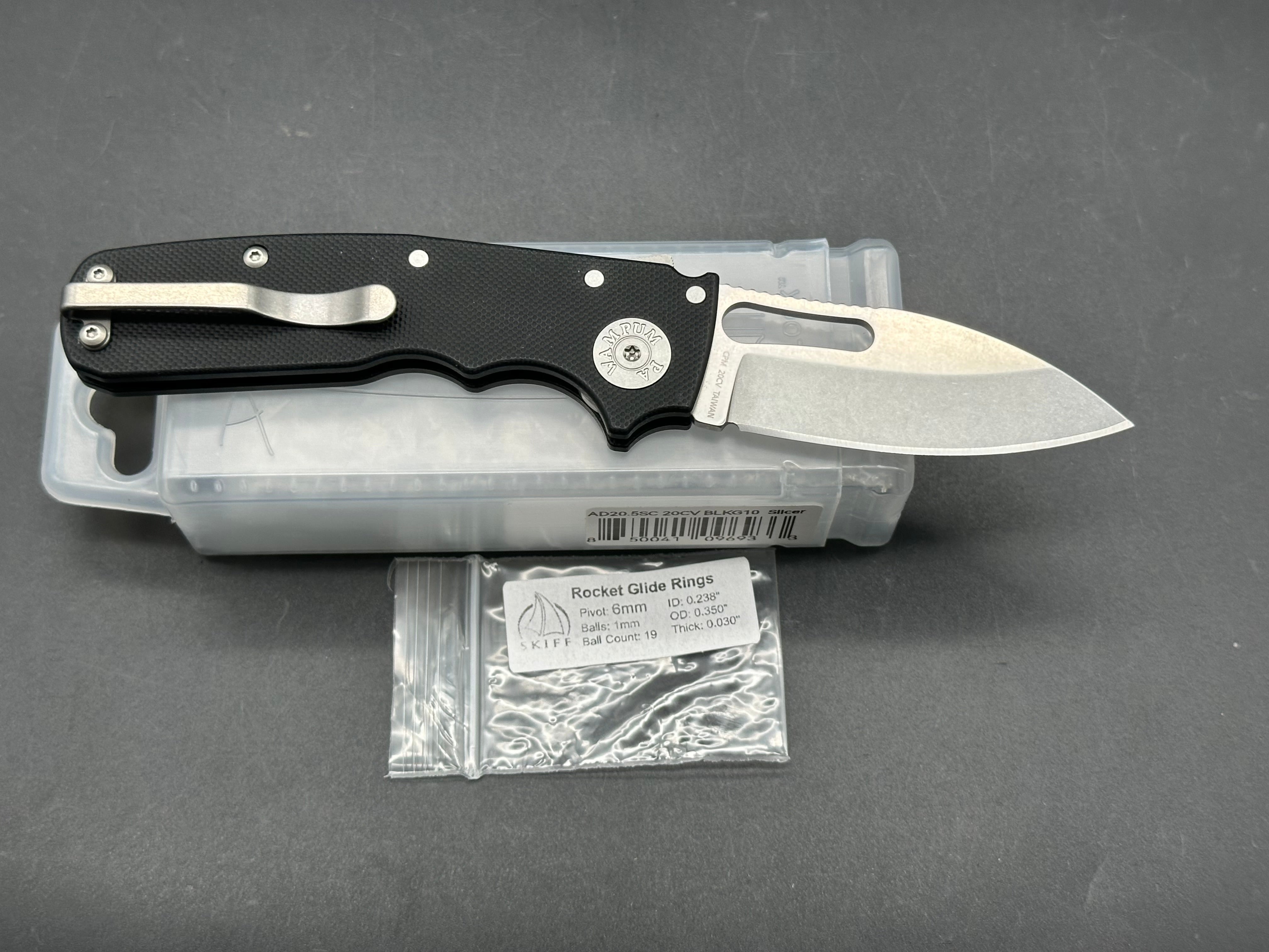 Demko Shark Cub (NEW), 2.75" CPM 20CV Stonewash Blade with Black G10 Handle with Skiff Bearings Installed