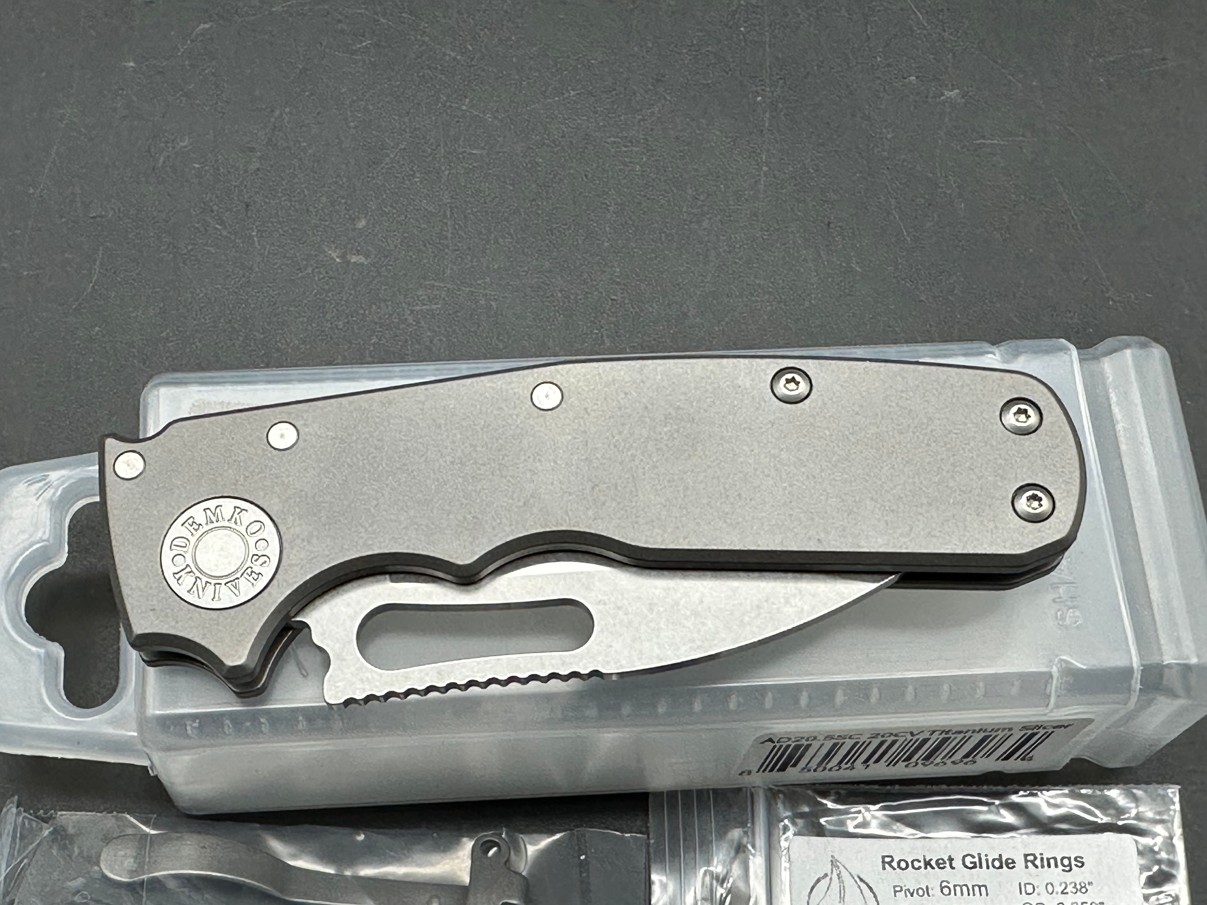 Demko Shark Cub, DLT Exclusive (NEW), 2.75" CPM 20CV Slicer Blade with Smooth Titanium Handle plus Skiff Bearings