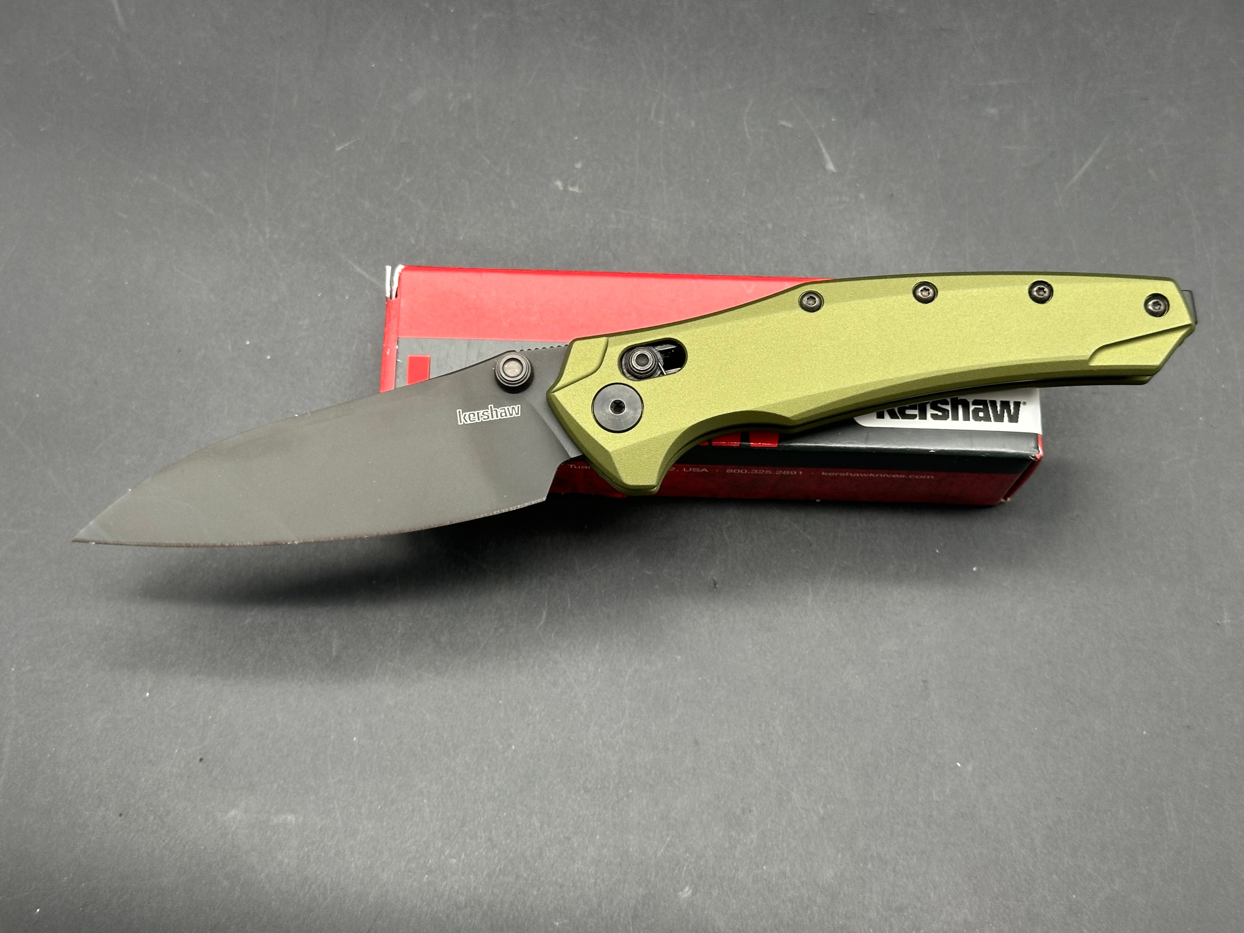 KERSHAW BAREKNUCKLE DURALOCK FOLDING KNIFE GREEN ALUMINUM HANDLE CPM MAGNACUT BLACK SHEEPSFOOT BLADE