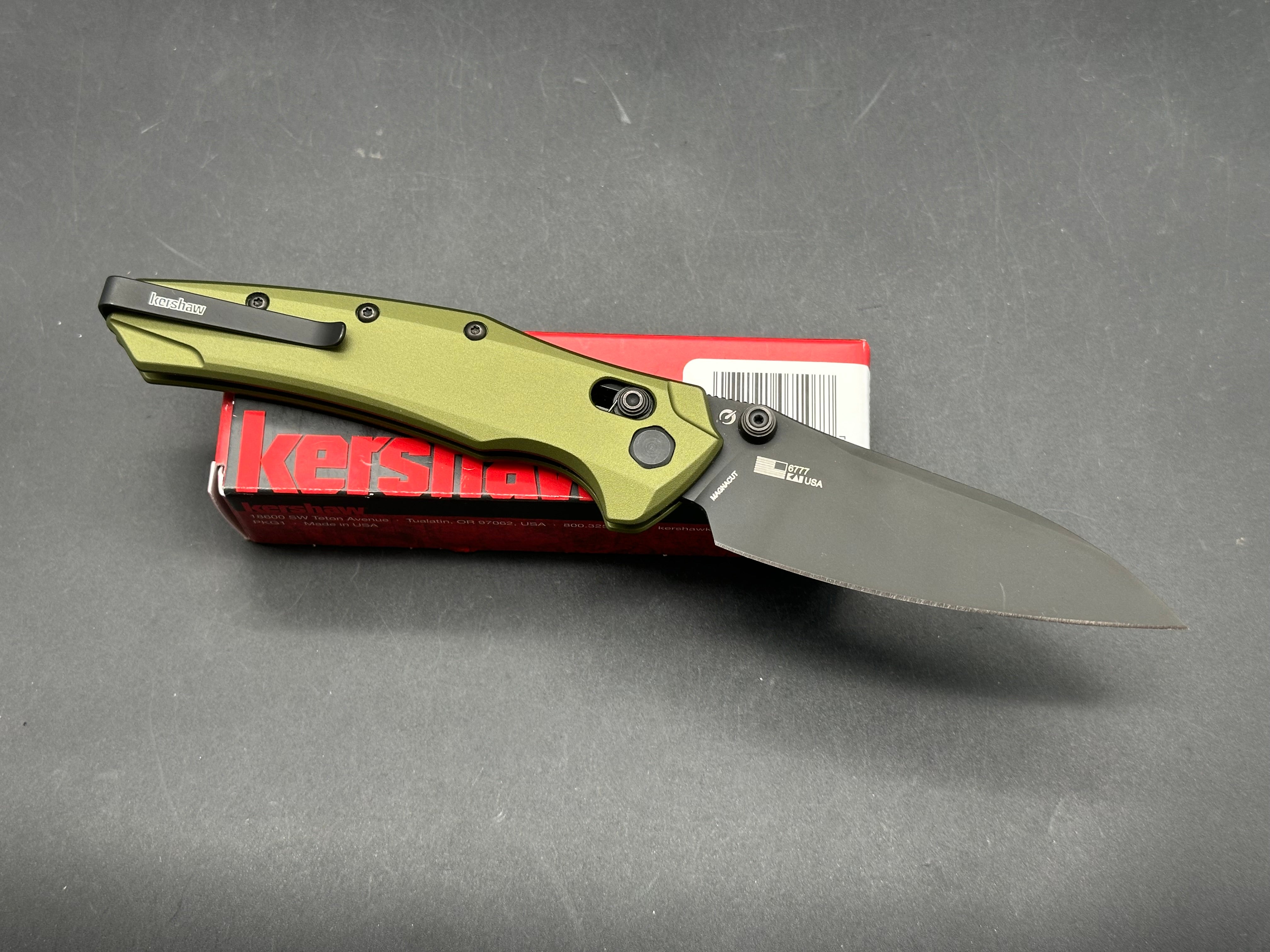 KERSHAW BAREKNUCKLE DURALOCK FOLDING KNIFE GREEN ALUMINUM HANDLE CPM MAGNACUT BLACK SHEEPSFOOT BLADE