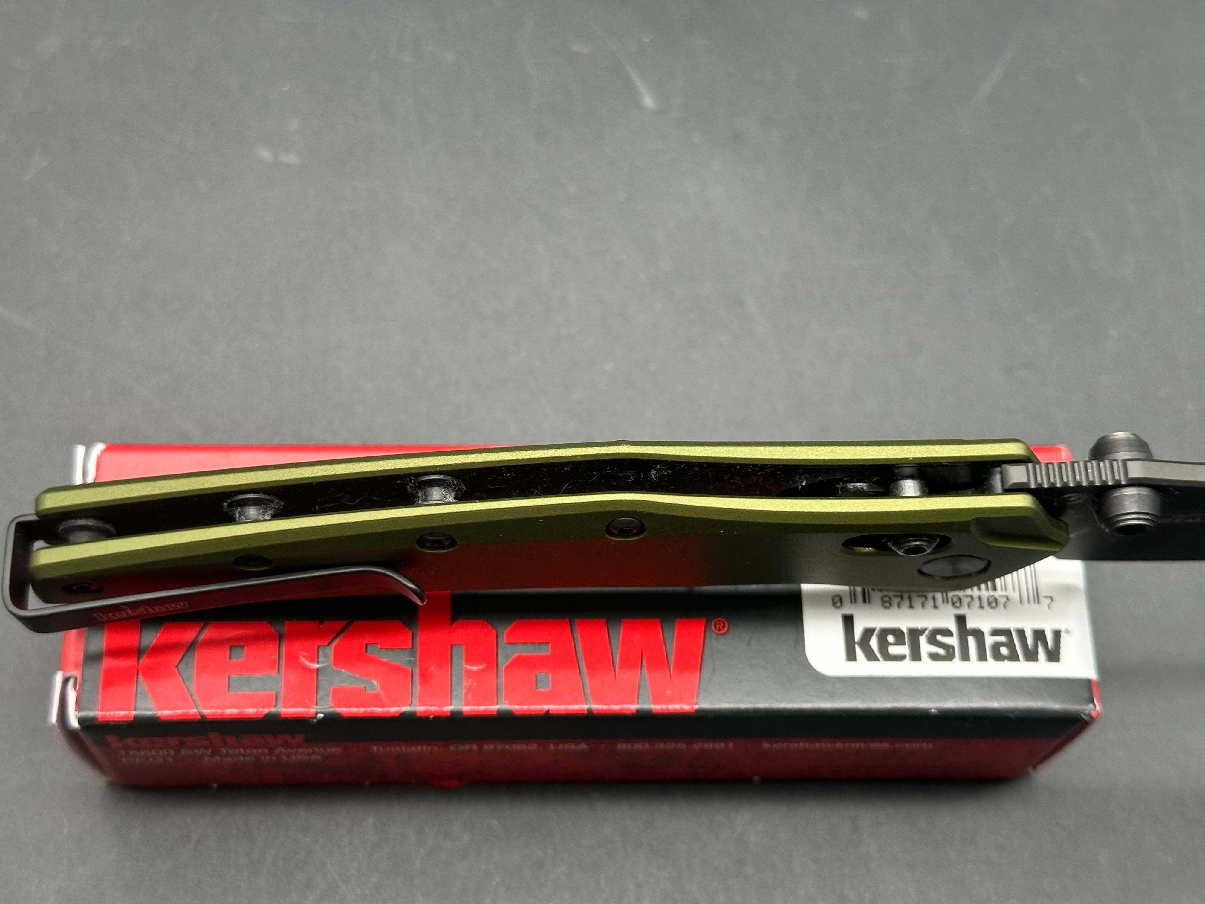 KERSHAW BAREKNUCKLE DURALOCK FOLDING KNIFE GREEN ALUMINUM HANDLE CPM MAGNACUT BLACK SHEEPSFOOT BLADE