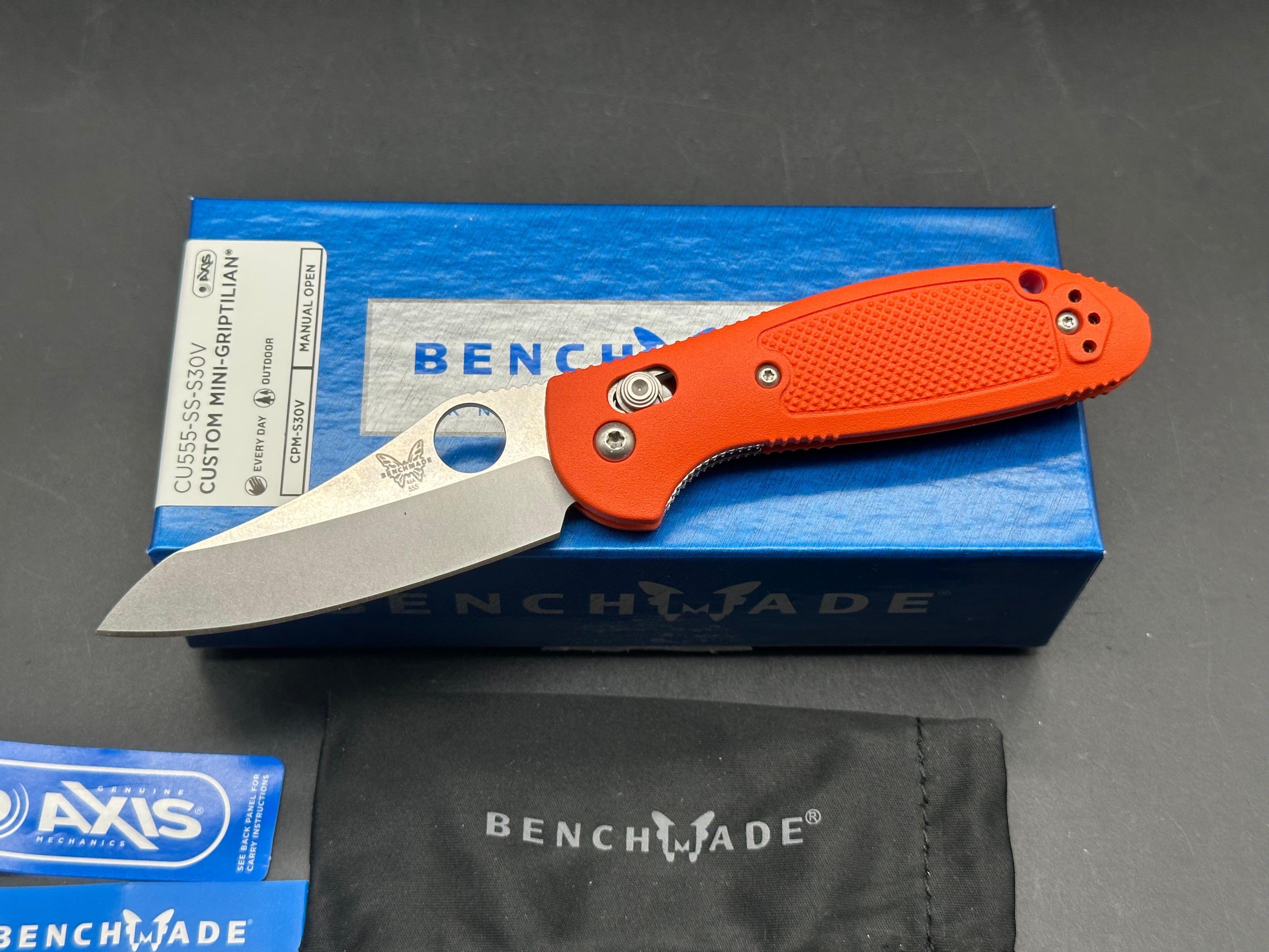 Benchmade Mini Griptilian-Custom (NEW), 2.91" CPM S30V Sheepsfoot Blade with Orange GRN Handle