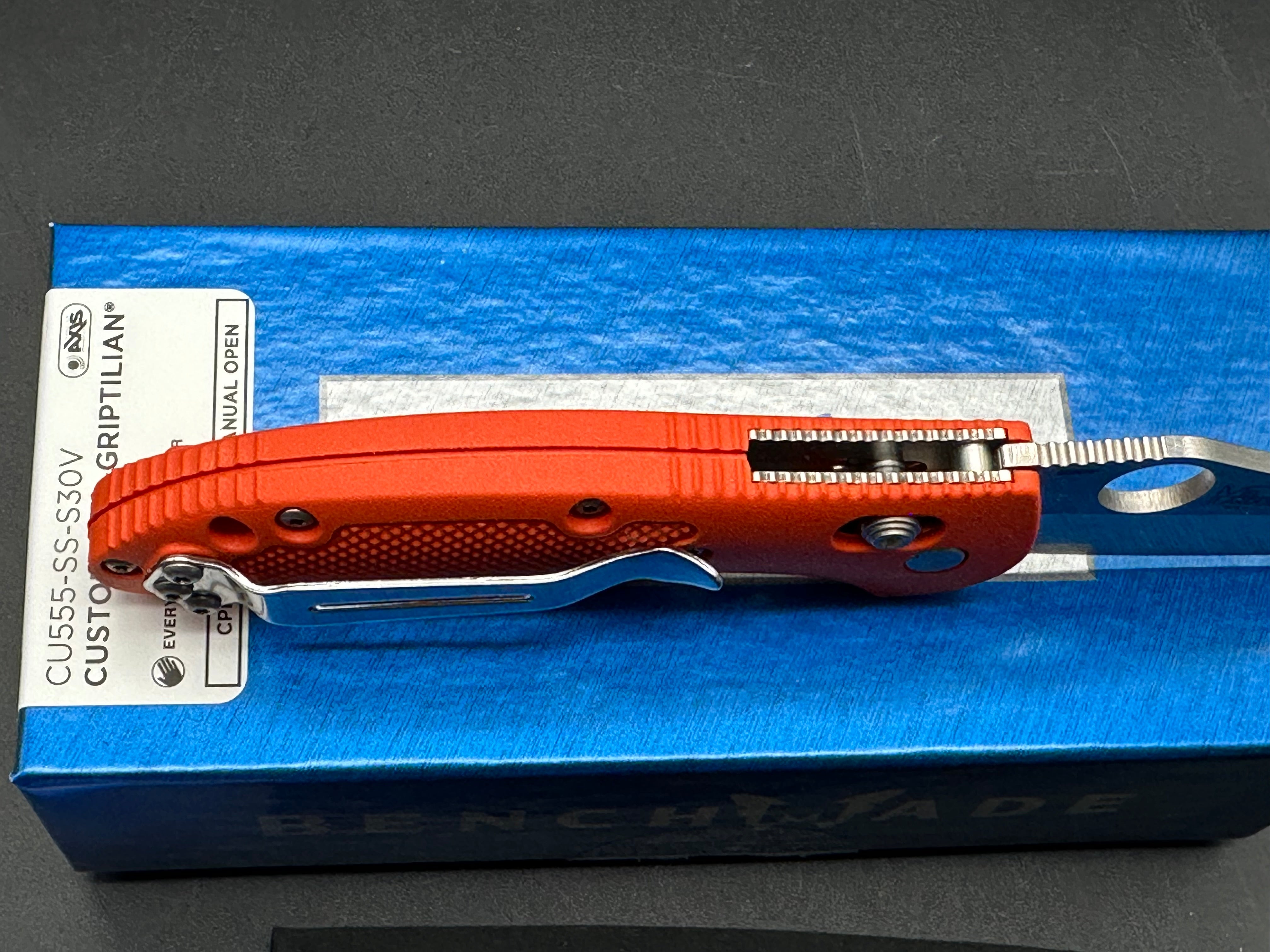 Benchmade Mini Griptilian-Custom (NEW), 2.91" CPM S30V Sheepsfoot Blade with Orange GRN Handle