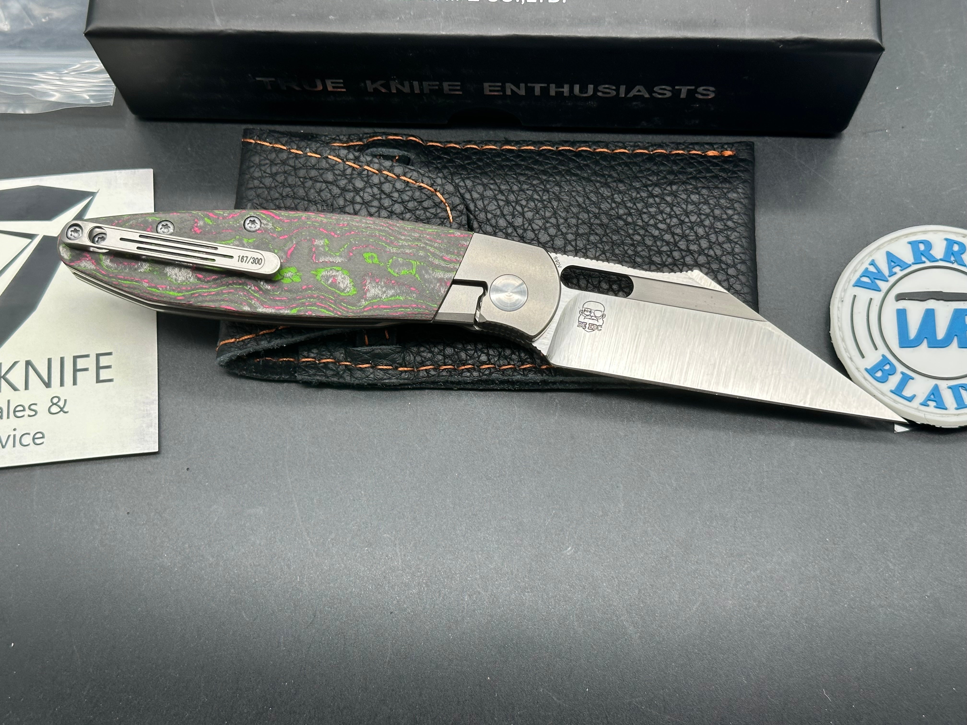 TUYA KNIFE BRIAN EDMONSON BE SEAXY FOLDING KNIFE TITANIUM HANDLE WATERMELON CAMOCARBON S90V BLADE