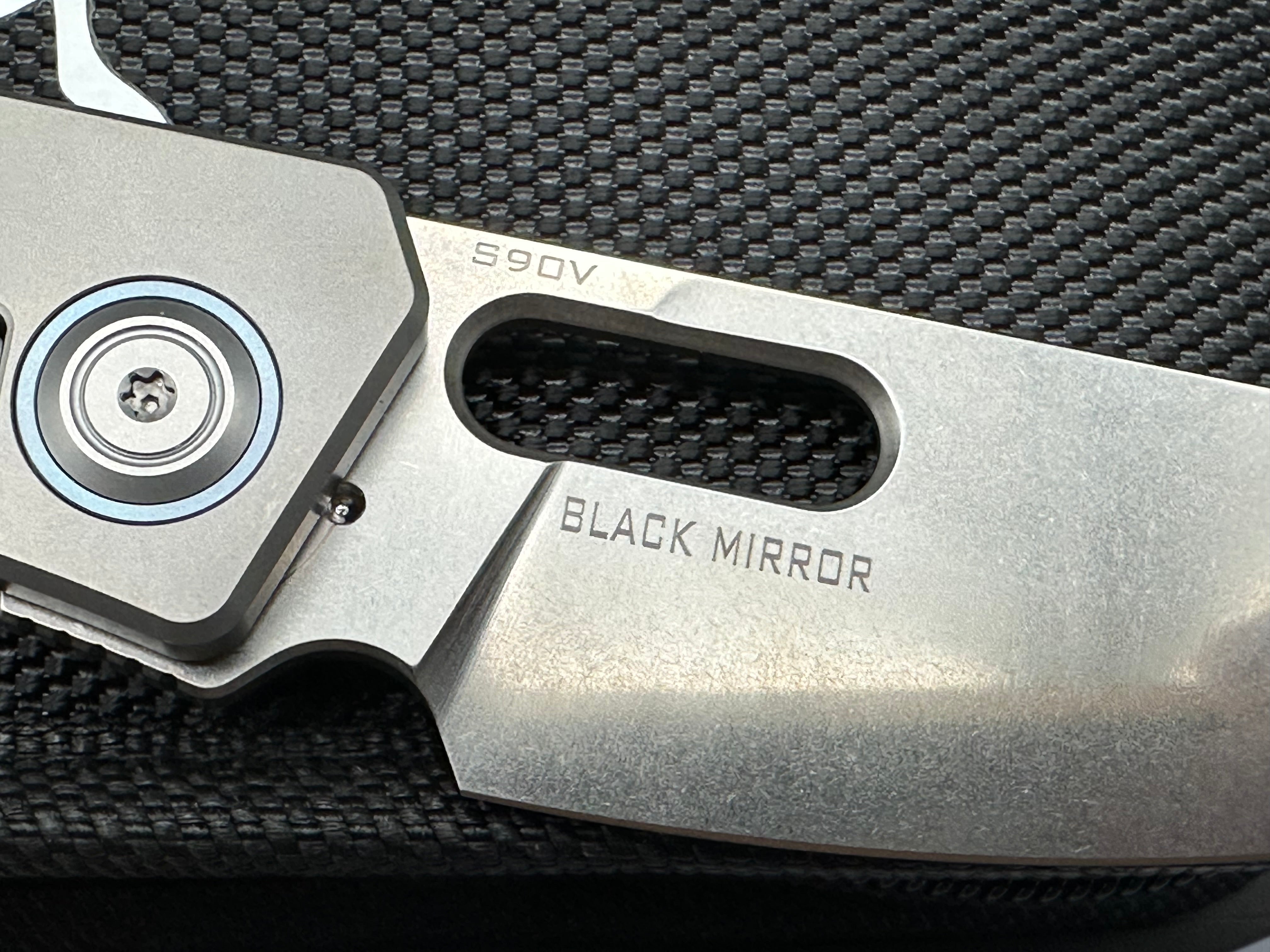 Maxace Black Mirror (NEW), 3.28" CPM S90V Stonewash Blade with Titanium and Carbon Fiber Inlay Handle plus Skiff Bearings Installed