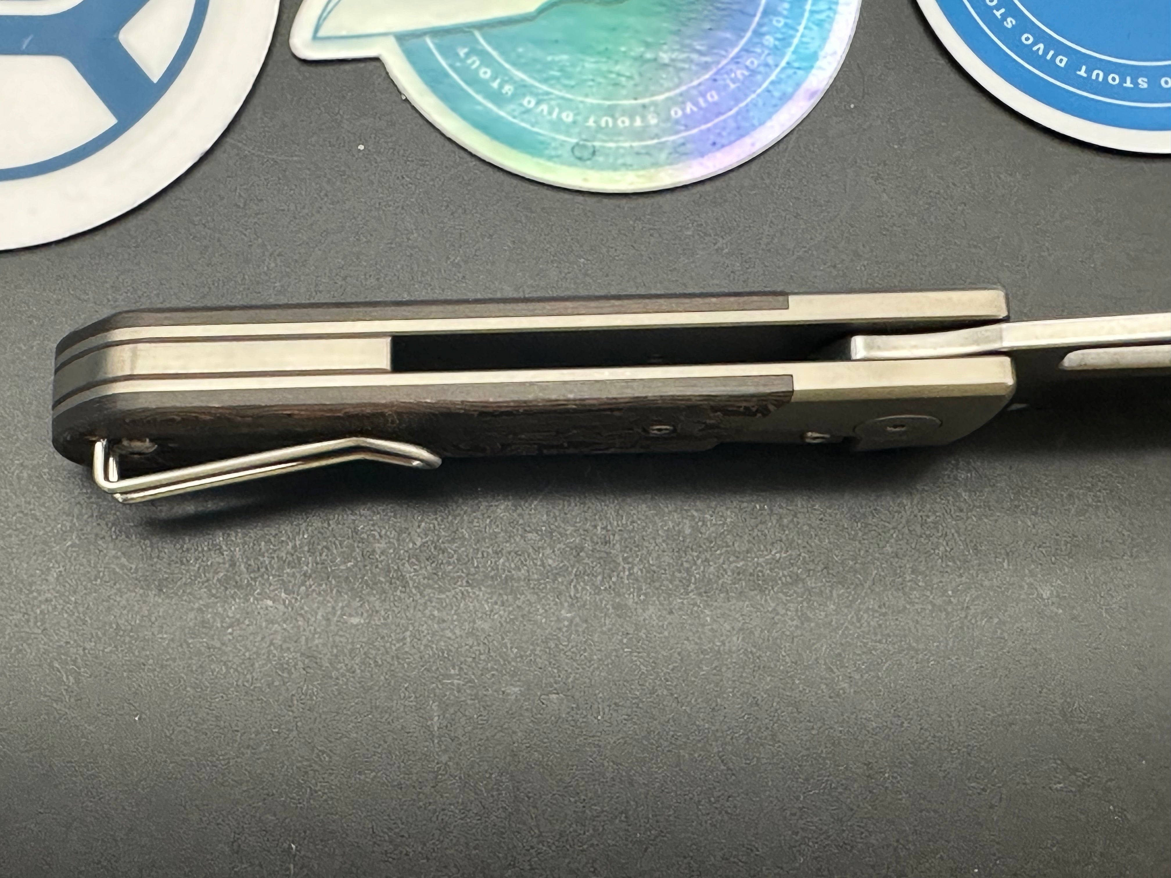 Divo Knives Stout Copper/CF scales titanium frame w/20CV blade & timascus back spacer