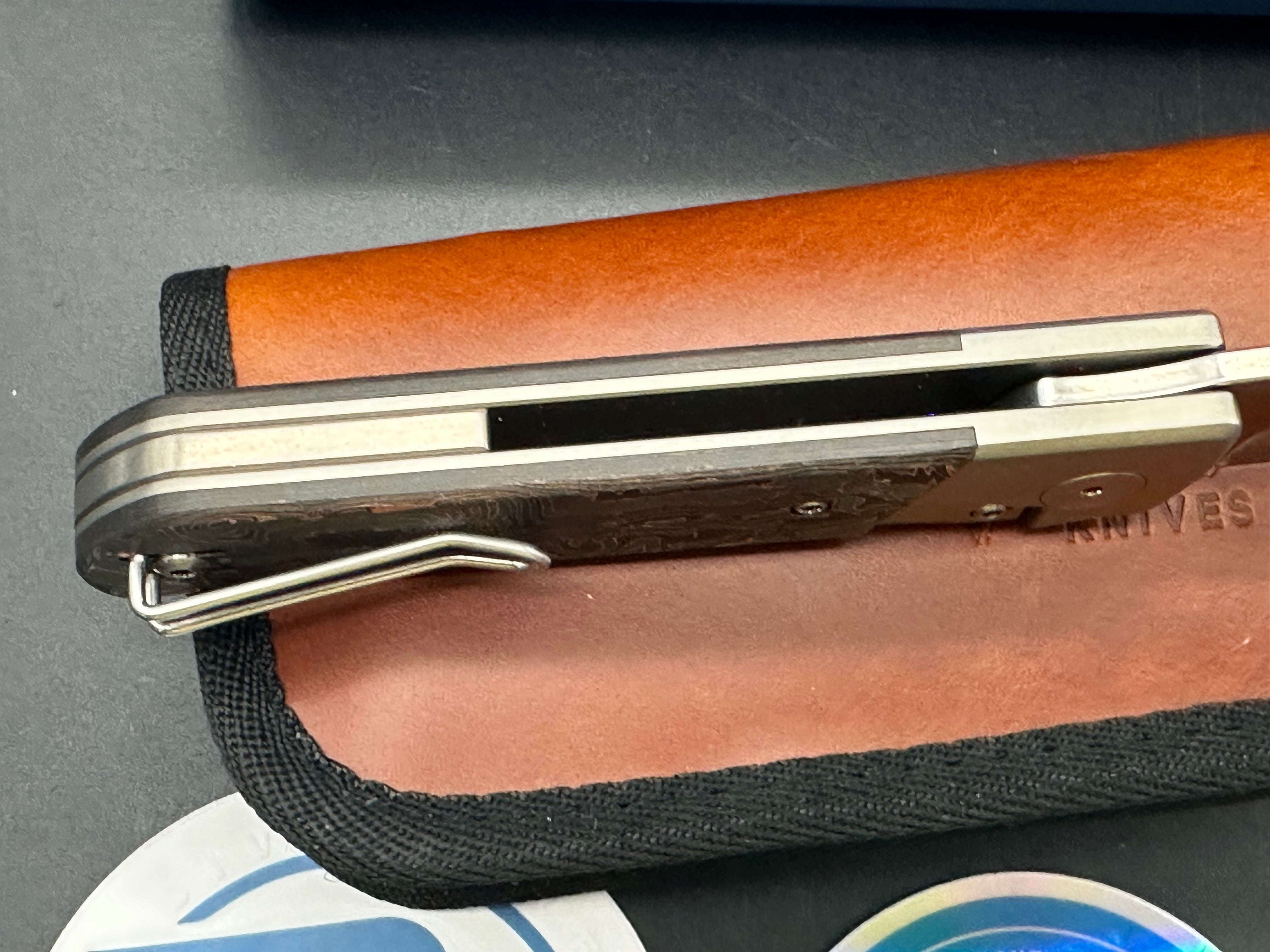 Divo Knives Stout Copper/CF scales titanium frame w/20CV blade & timascus back spacer