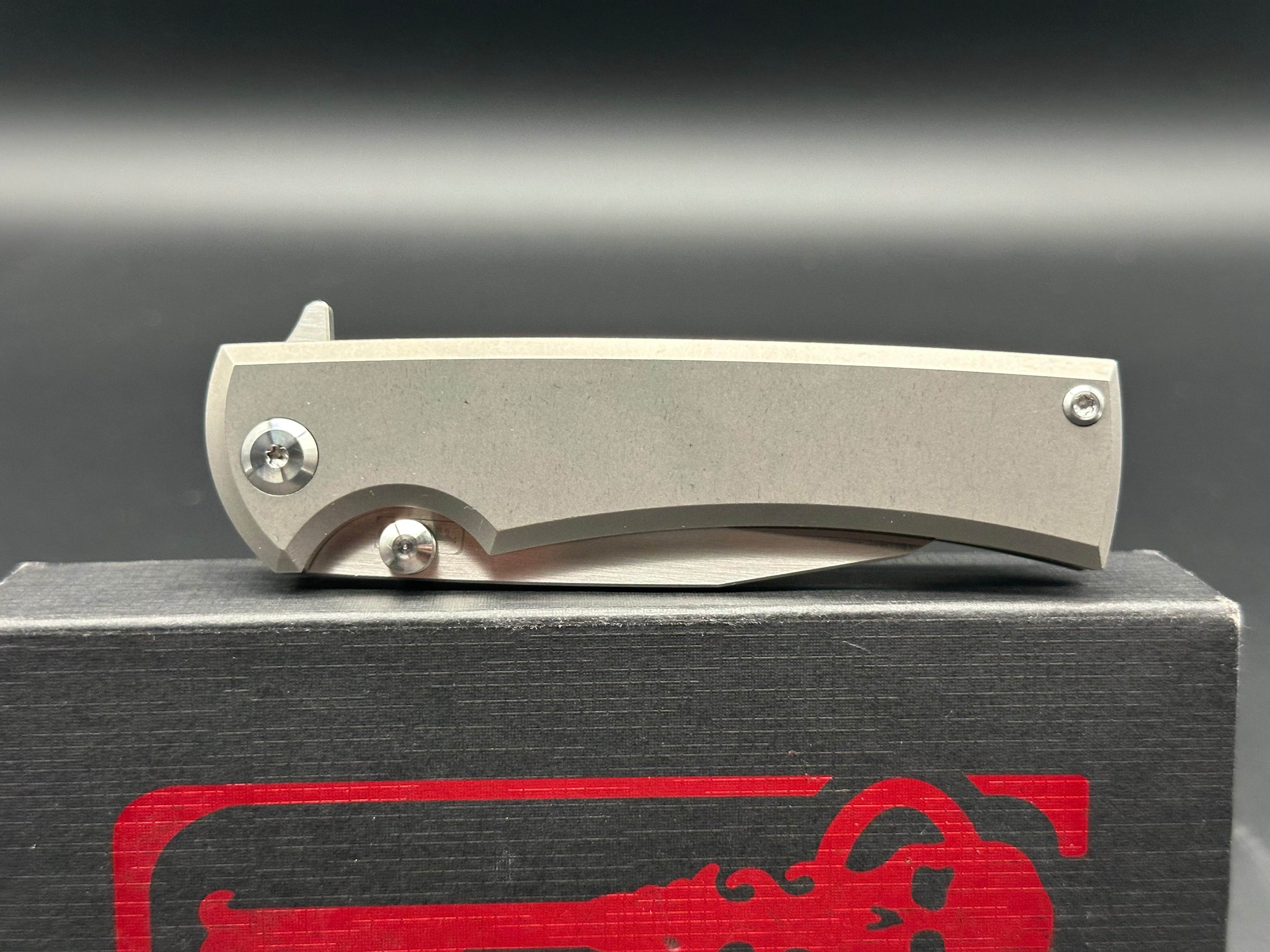 Chaves Sangre Street Flipper Knife Titanium (3.4" Satin M390) add titanium thumb studs