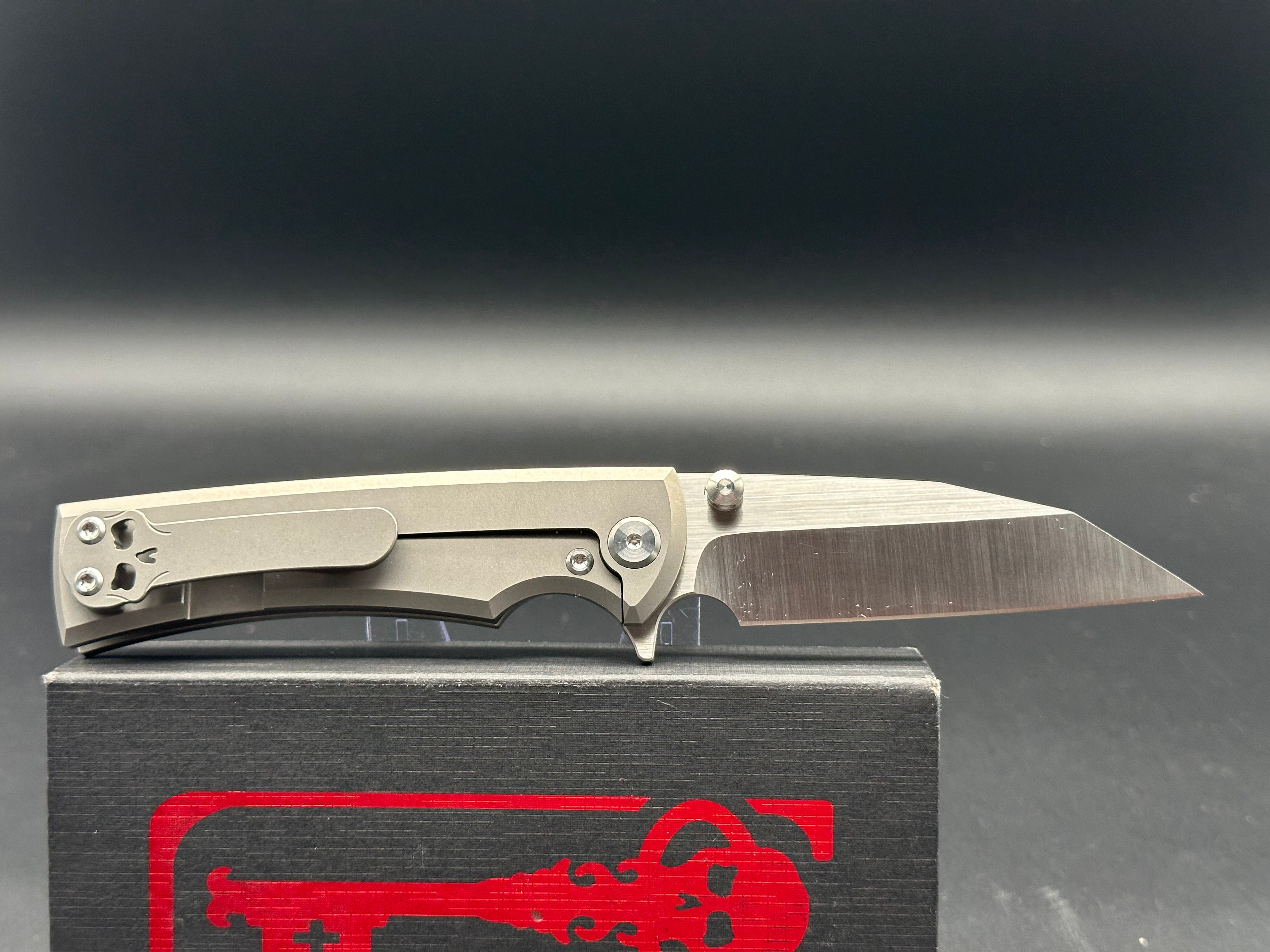 Chaves Sangre Street Flipper Knife Titanium (3.4" Satin M390) add titanium thumb studs