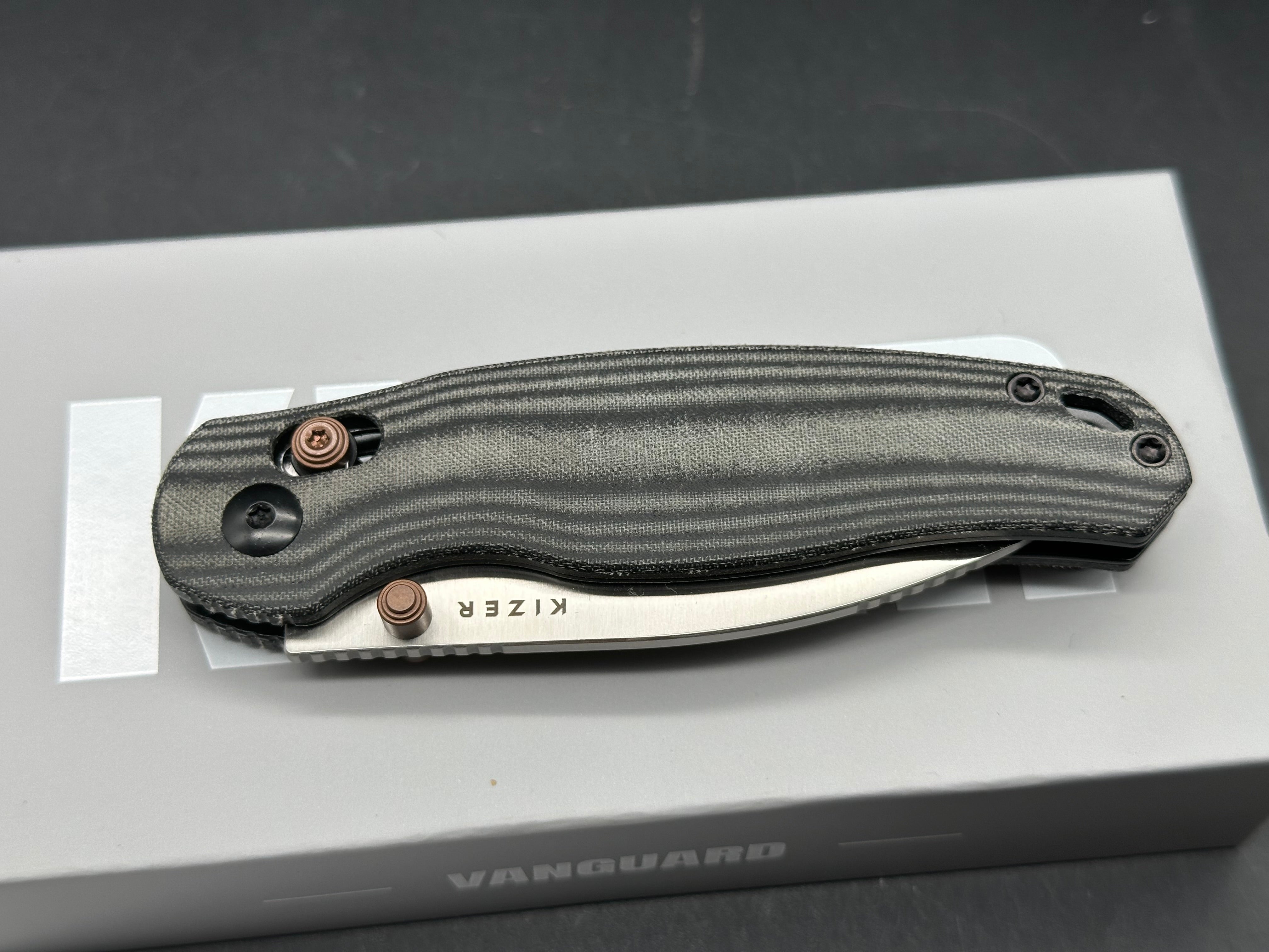 KIZER PHOCA CD FOLDING KNIFE BLACK NORPLEX ULTREX MICARTA HANDLE 14C28N DROP POINT PLAIN EDGE SATIN FINISH