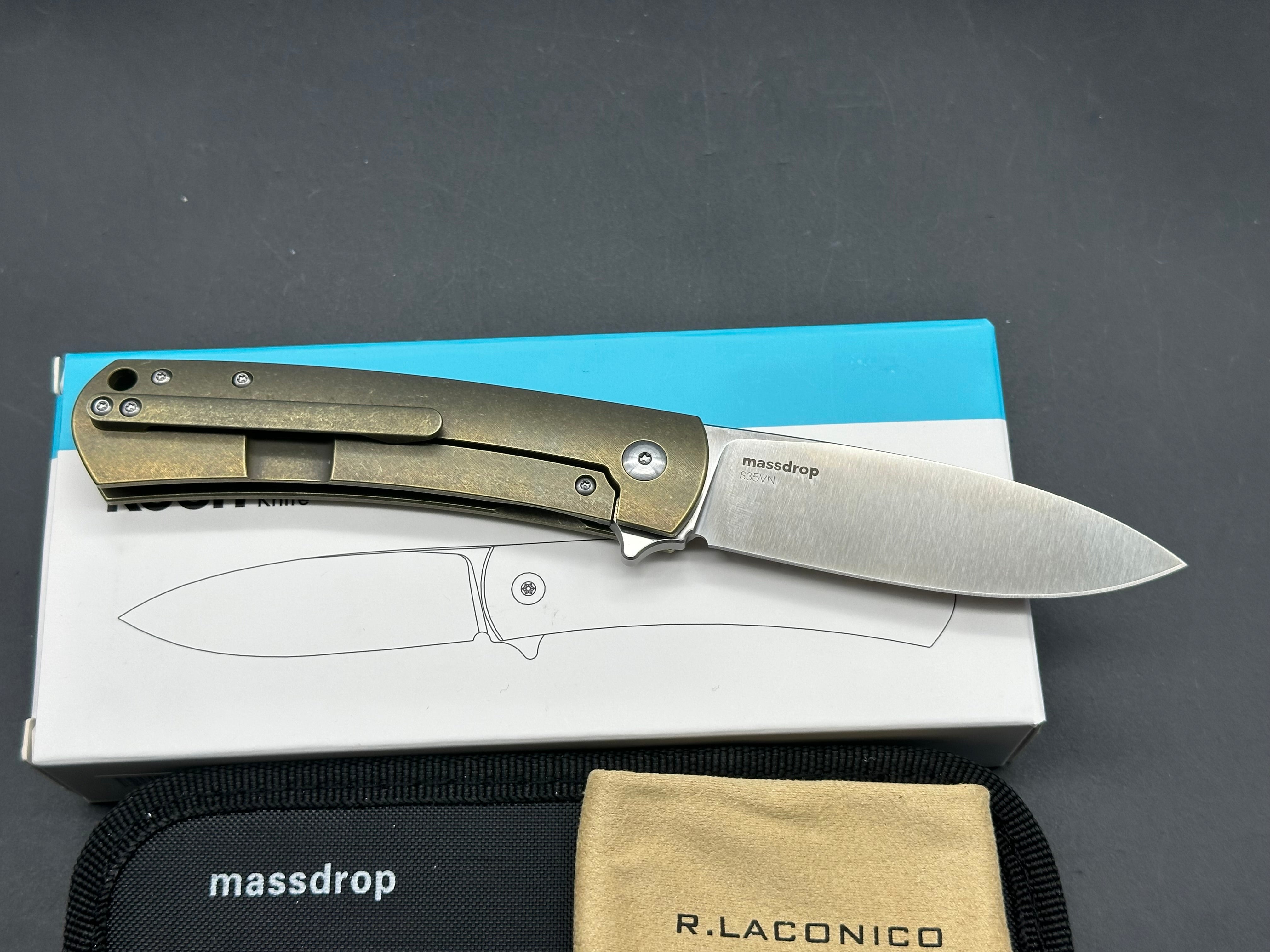 Massdrop Laconico Keen, S35VN blade, anodized tumbled titanium handle