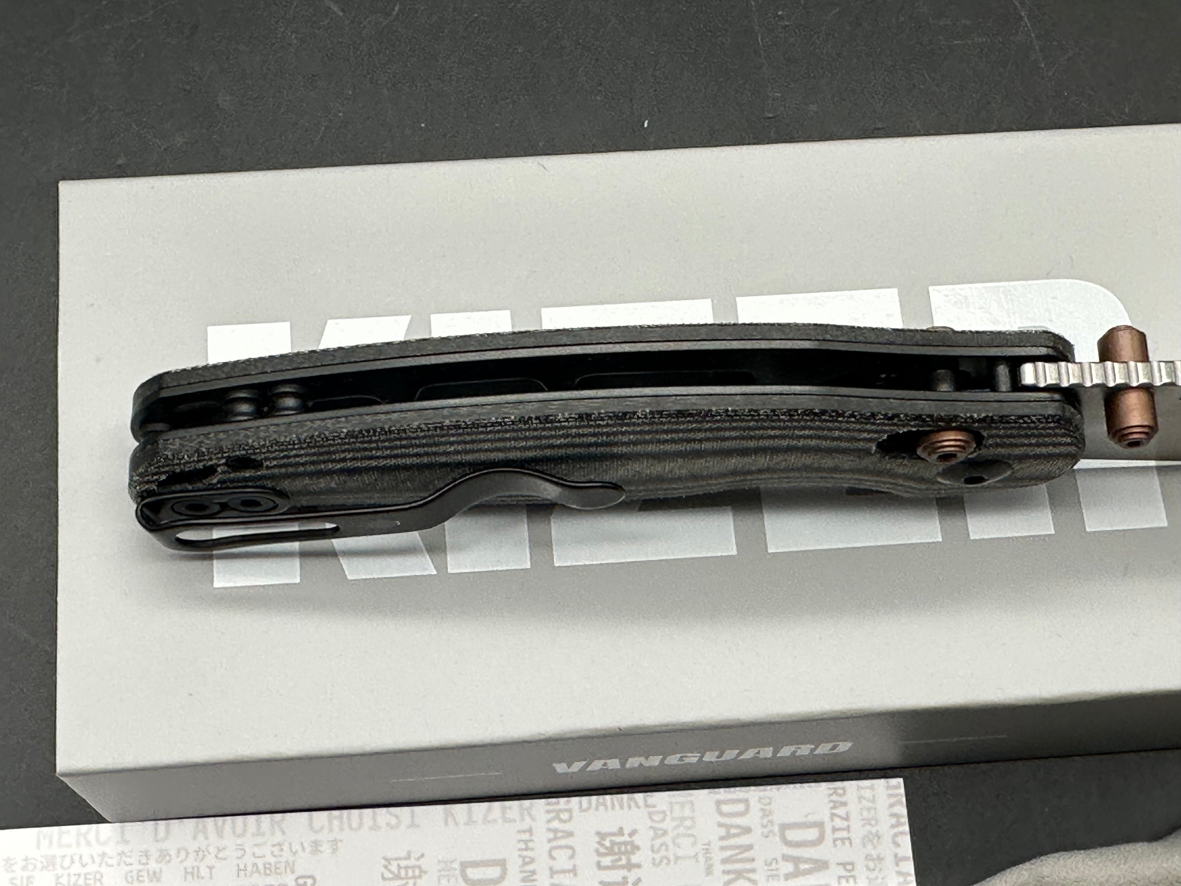 KIZER PHOCA CD FOLDING KNIFE BLACK NORPLEX ULTREX MICARTA HANDLE 14C28N DROP POINT PLAIN EDGE SATIN FINISH