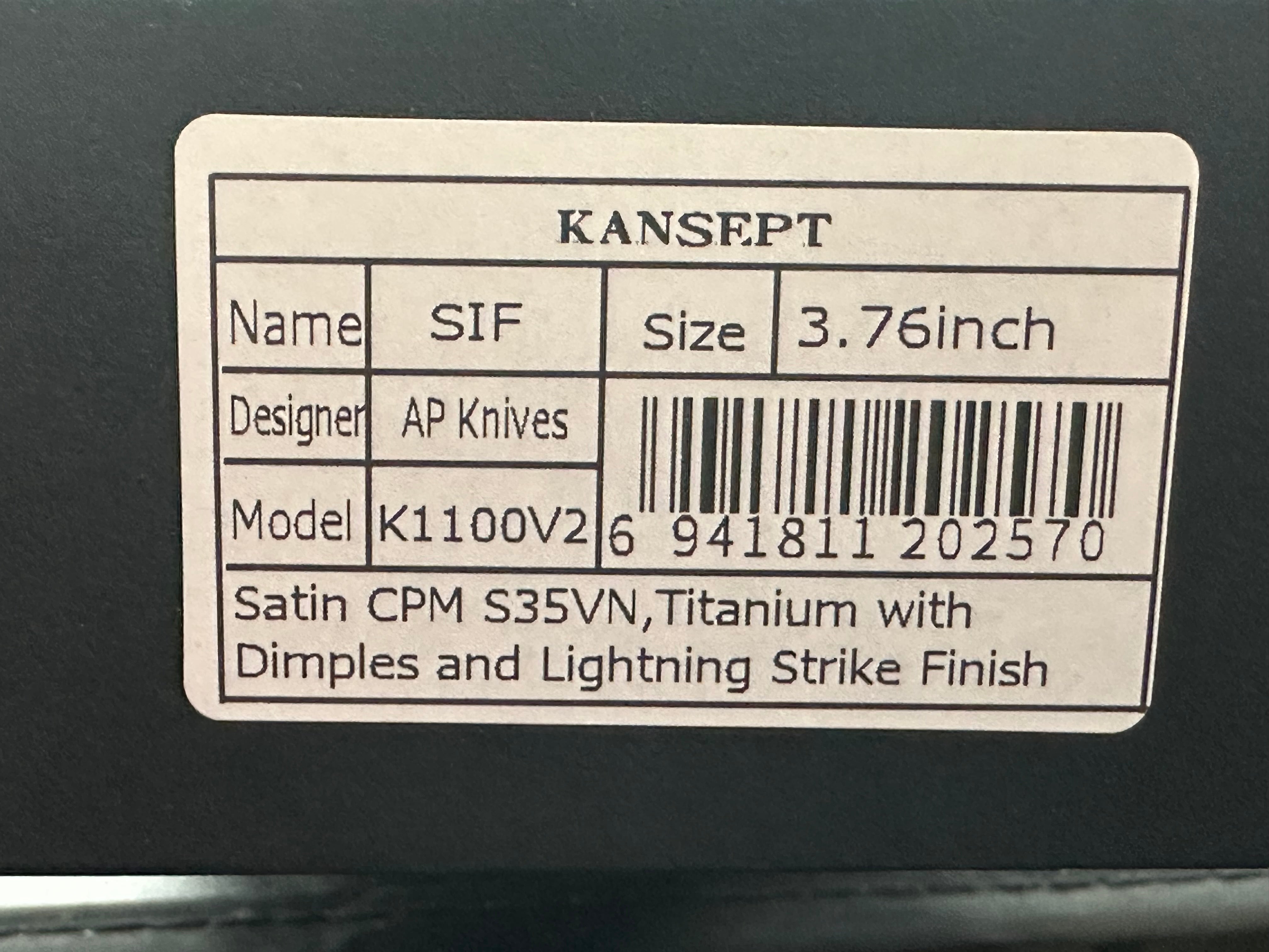 KANSEPT SIF CROSSBAR LOCK TITANIUM LIGHTNING STRIKE FINISH HANDLE (3.76" CPM S35VN BLADE)