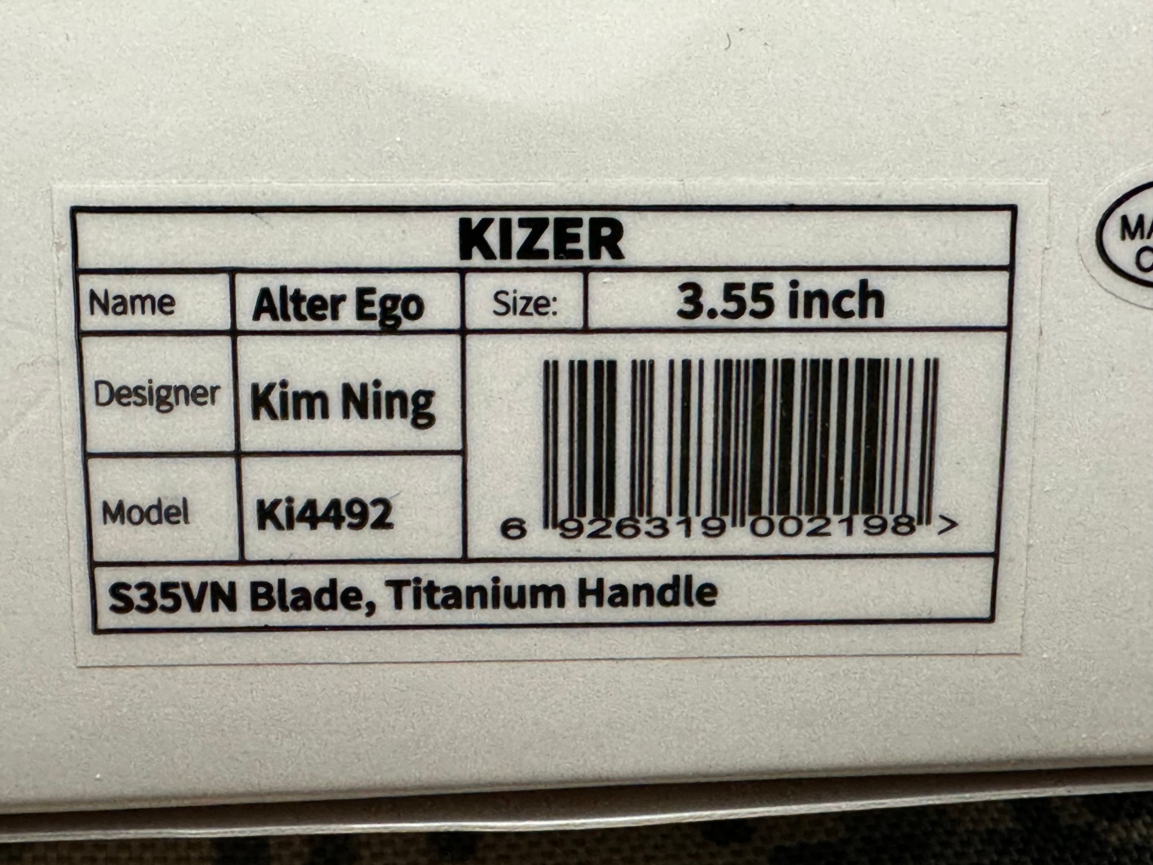 Kizer Alter Ego, Kim Ning design, Ki4492, S35VN blade, titanium handle