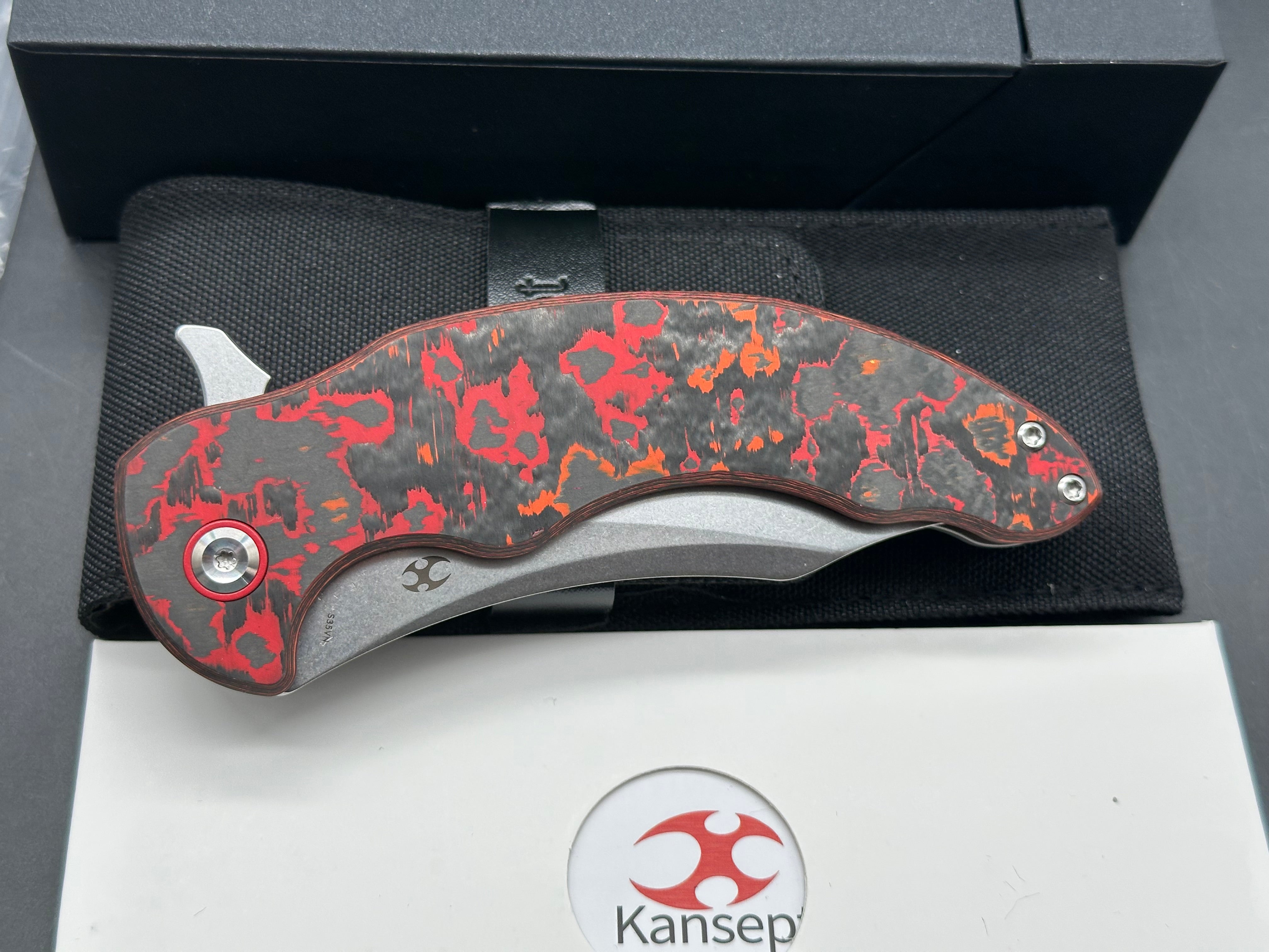 KANSEPT GILGAMESH FLIPPER MARSVALLEY FATCARBON FIBER W/TITANIUM HANDLE ( 3.75" CPM S35VN BLADE)