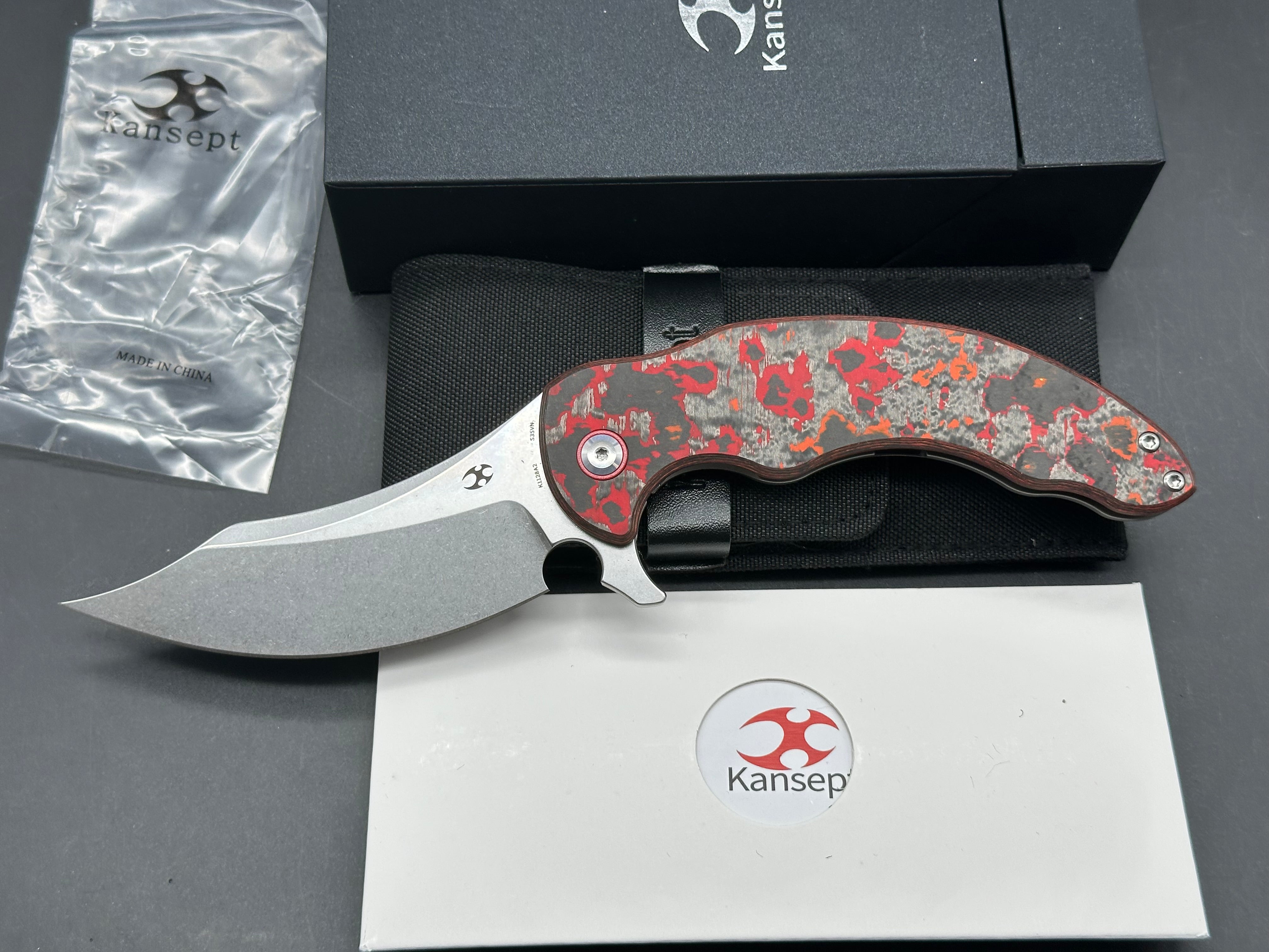 KANSEPT GILGAMESH FLIPPER MARSVALLEY FATCARBON FIBER W/TITANIUM HANDLE ( 3.75" CPM S35VN BLADE)