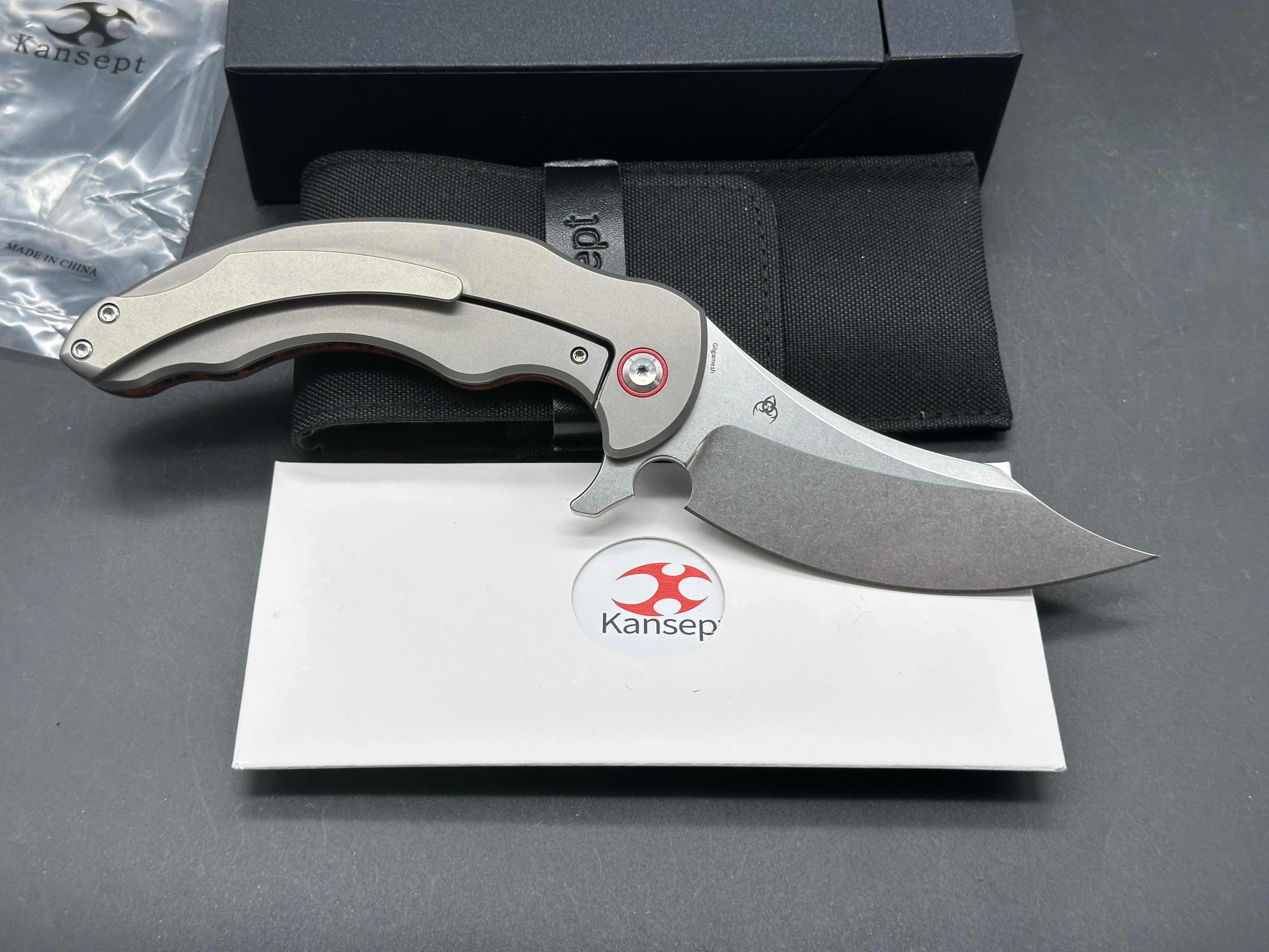KANSEPT GILGAMESH FLIPPER MARSVALLEY FATCARBON FIBER W/TITANIUM HANDLE ( 3.75" CPM S35VN BLADE)