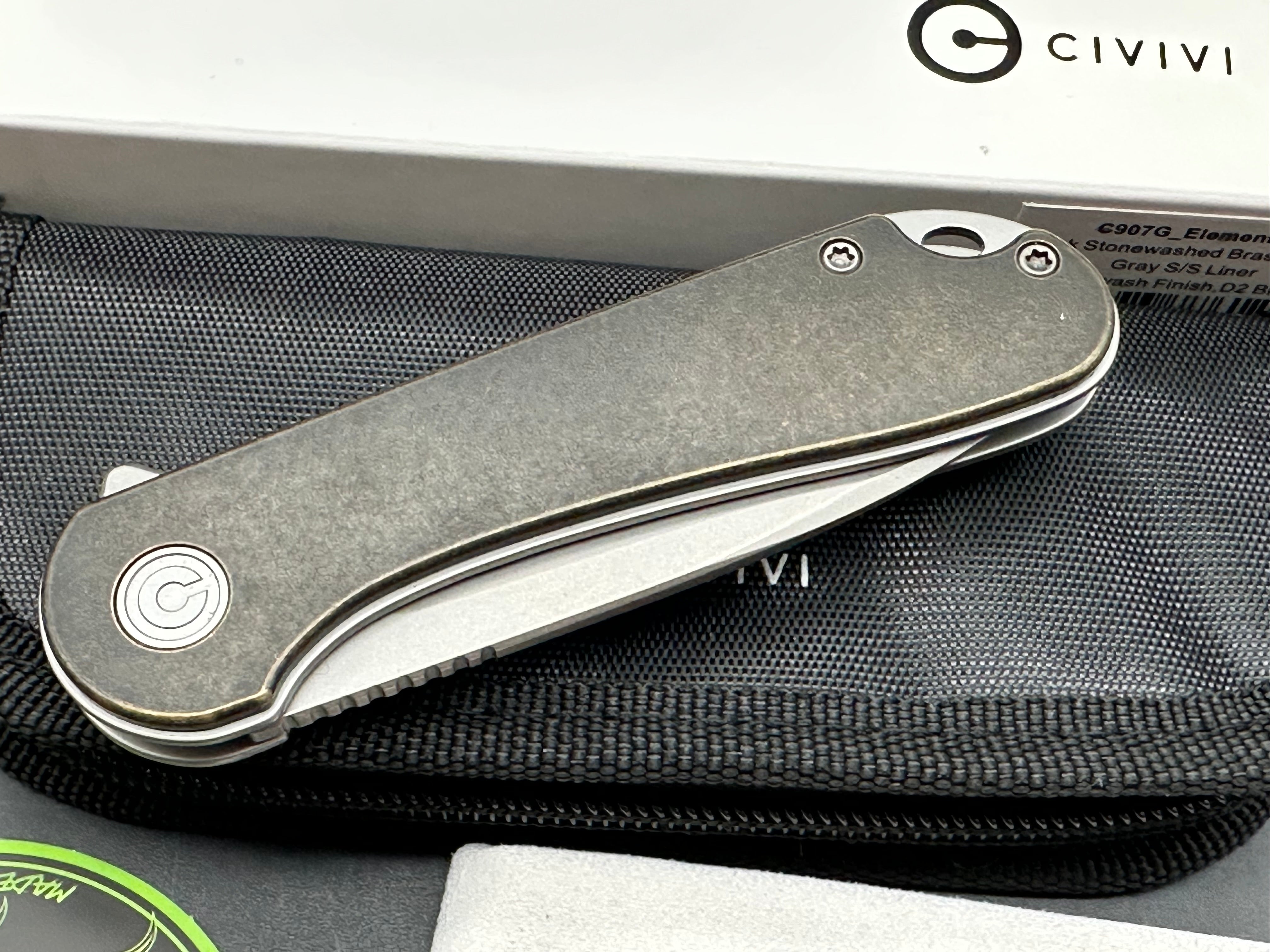 CIVIVI Elementum Liner Lock Knife Brass (2.9" Stonewash)