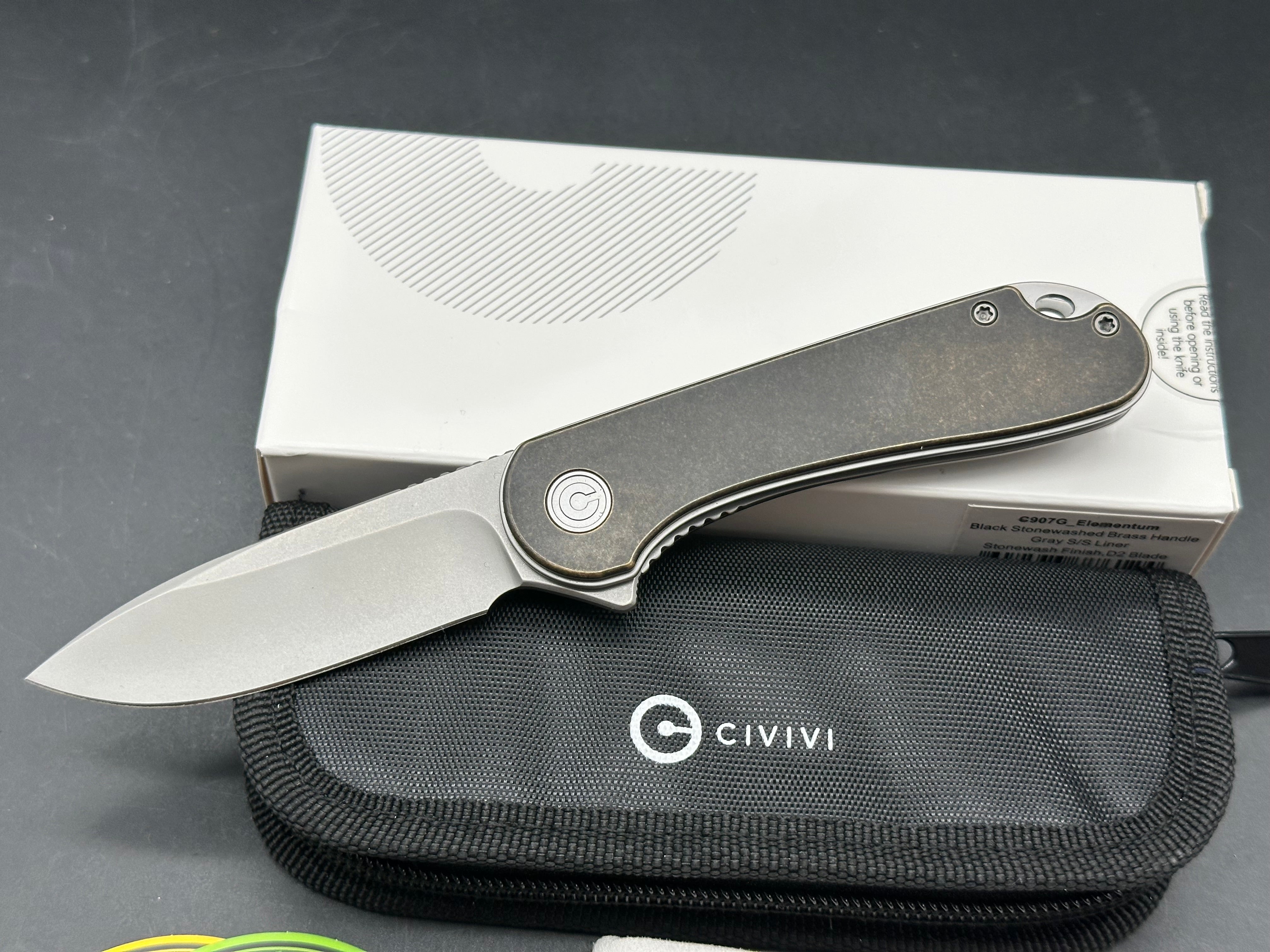 CIVIVI Elementum Liner Lock Knife Brass (2.9" Stonewash)