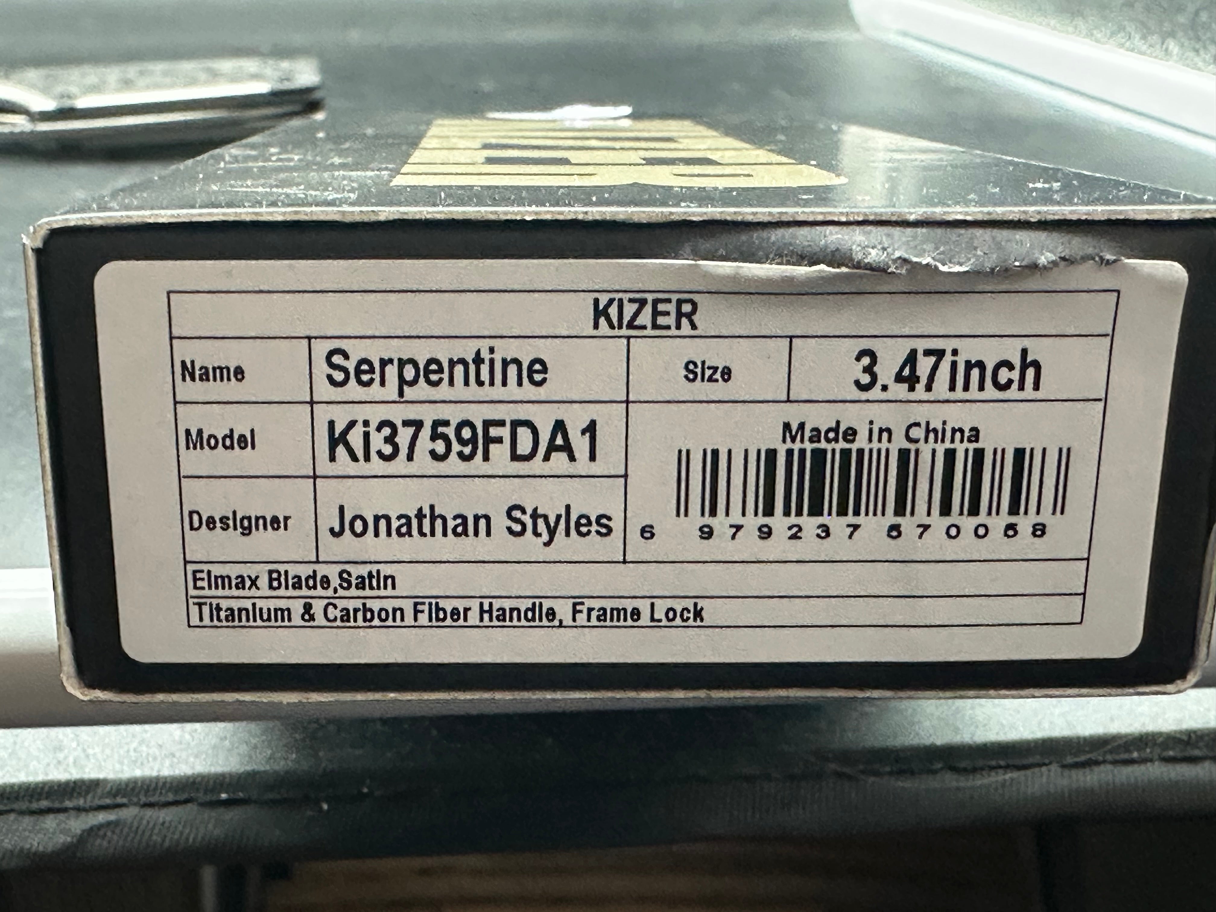 KIZER SERPENTINE FOLDING KNIFE SILVER/BLACK TITANIUM/CARBON FIBER HANDLE ELMAX BLADE