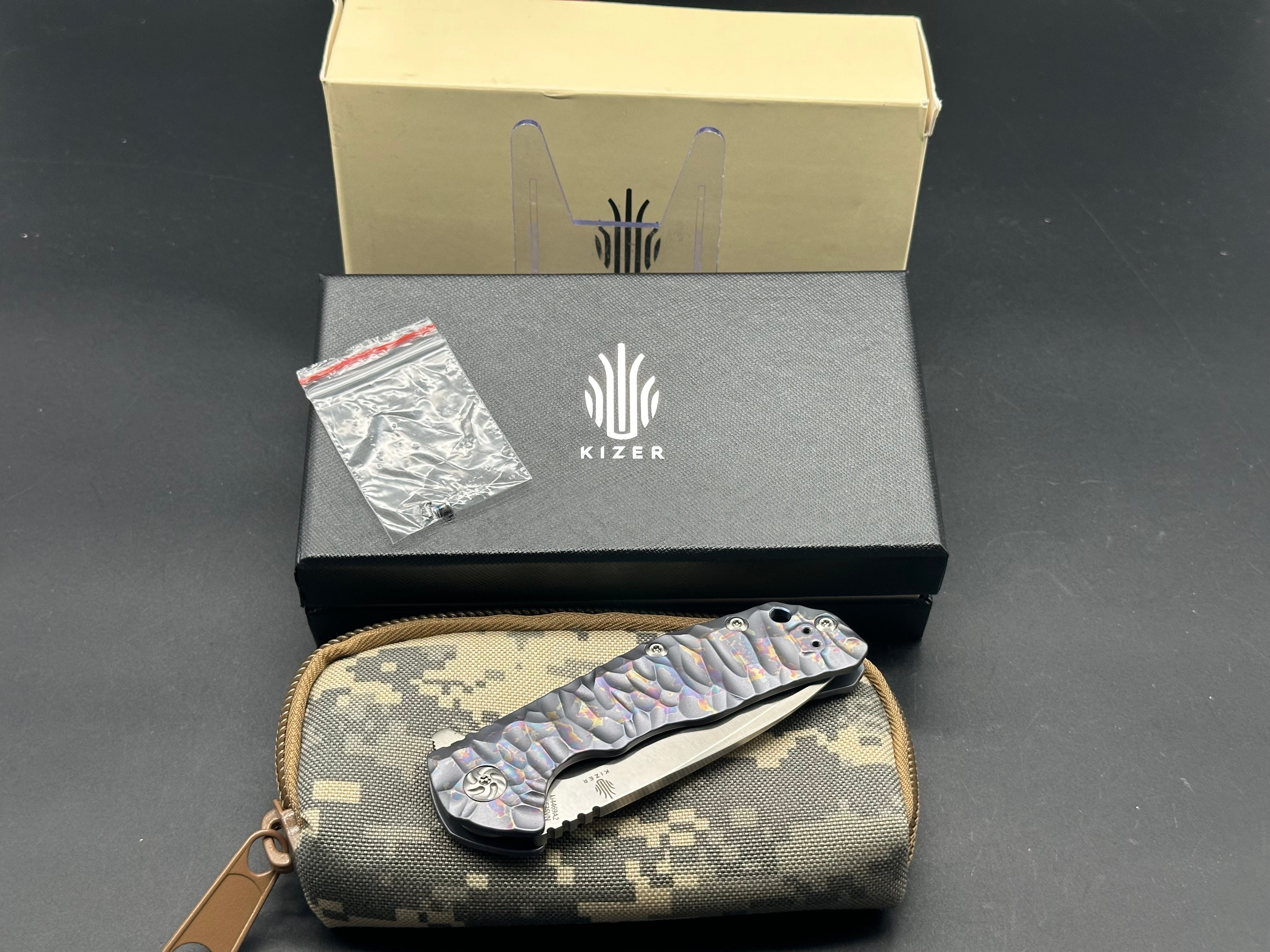 Kizer Ning Shoal Frame Lock Knife Blue Ano Titanium (3.5" Satin) Ki4469A2