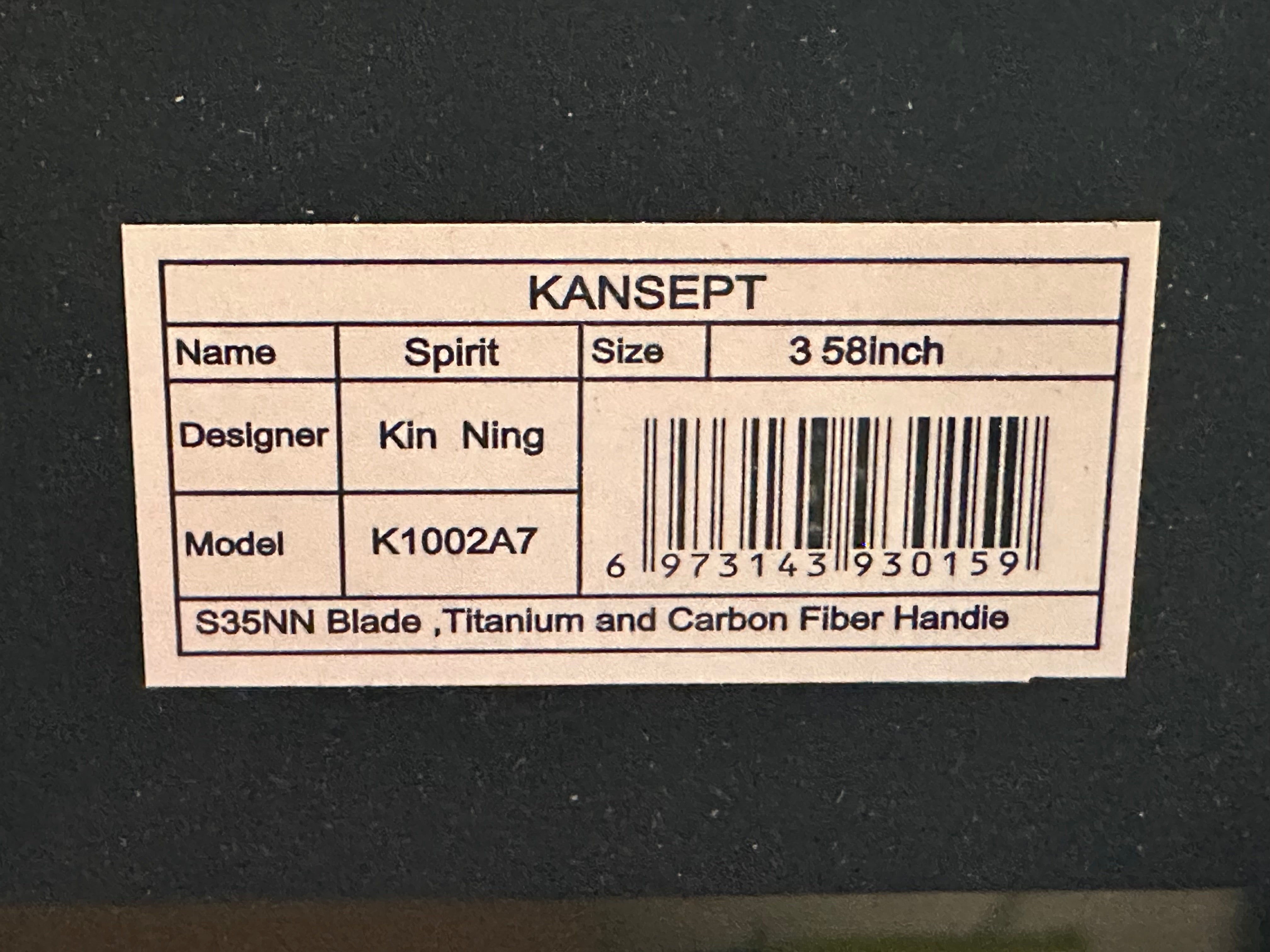 Kansept Spirit S35VN blade, carbon fiber handle insert