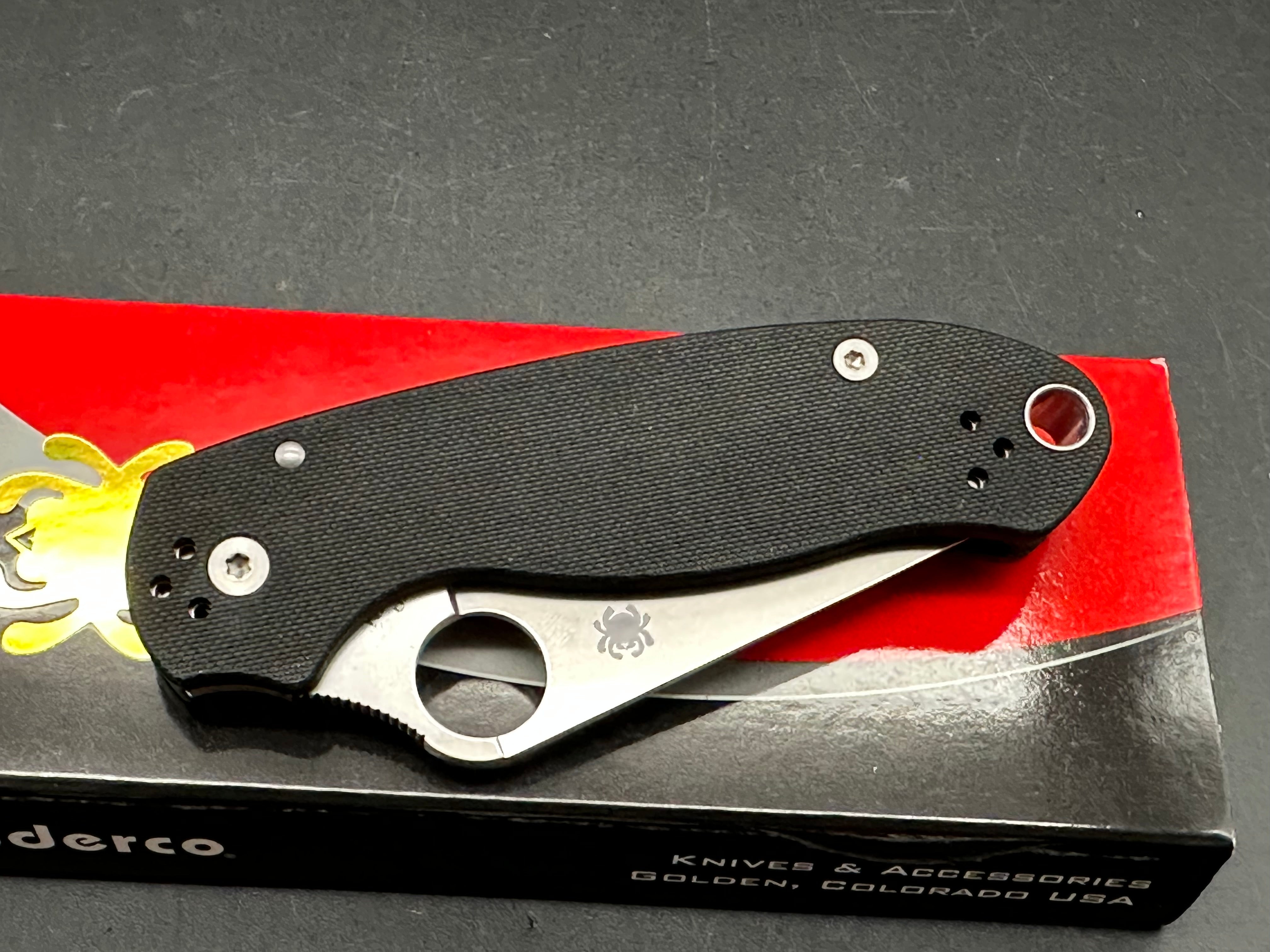 Spyderco Para 3, 2.93" CPM S45VN Stonewash Blade with Black G10 Scales.