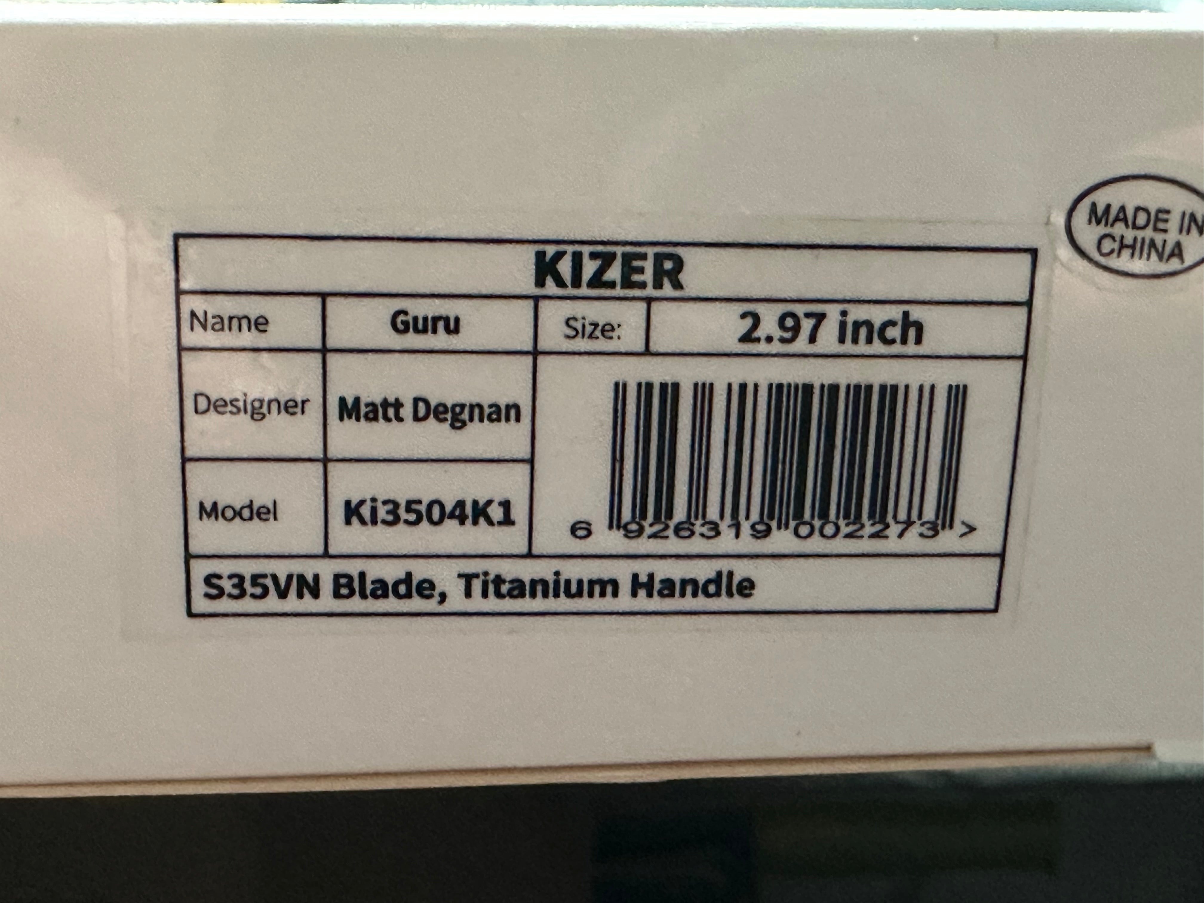Kizer Knives Guru, Ki 3504K1, Matt Degnan design, S35VN blade, titanium handle