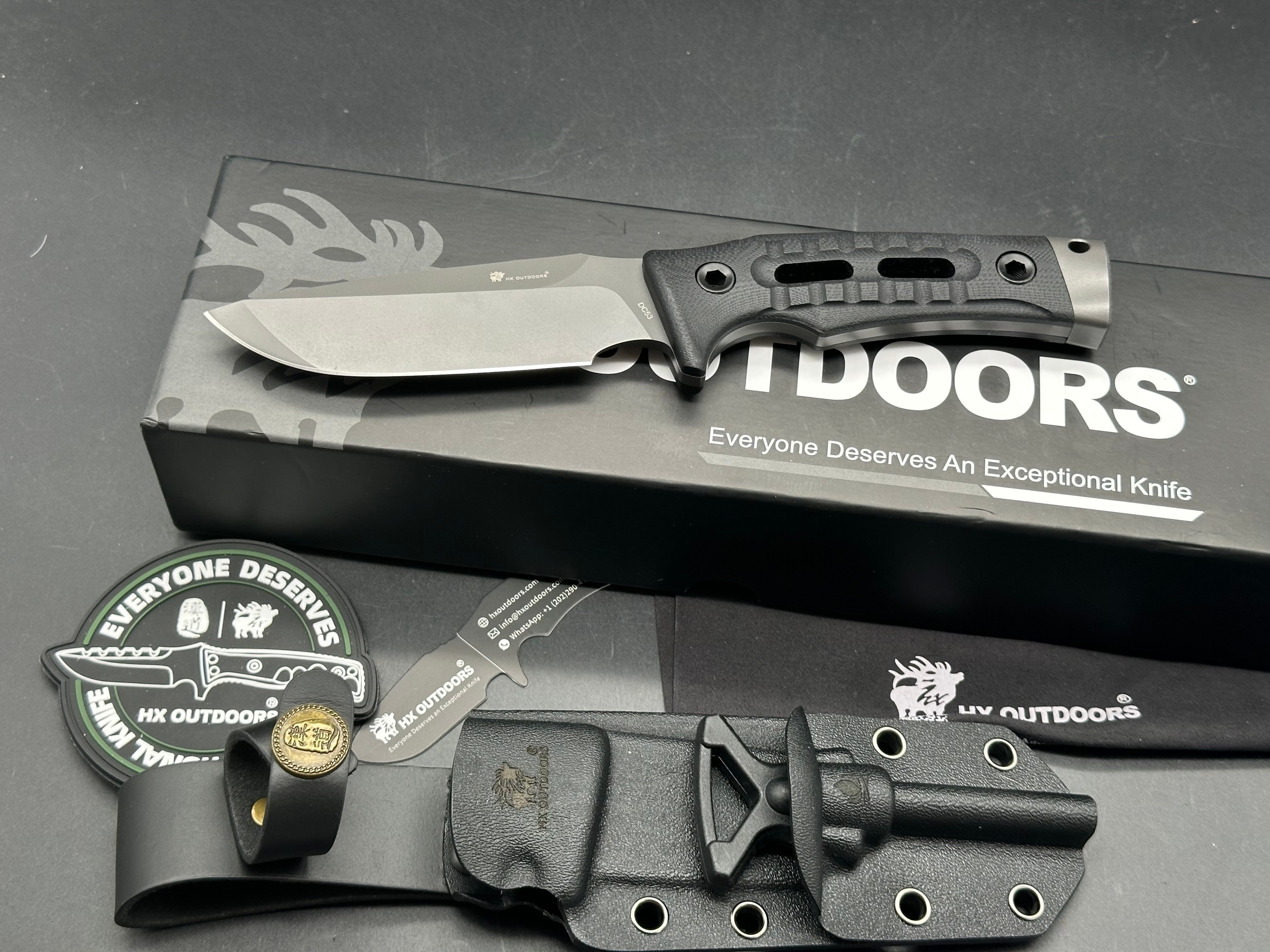 HX Outdoors ROCK APEX Fixed Blade | 3.8" DC53 Blade | Black G10 Handle