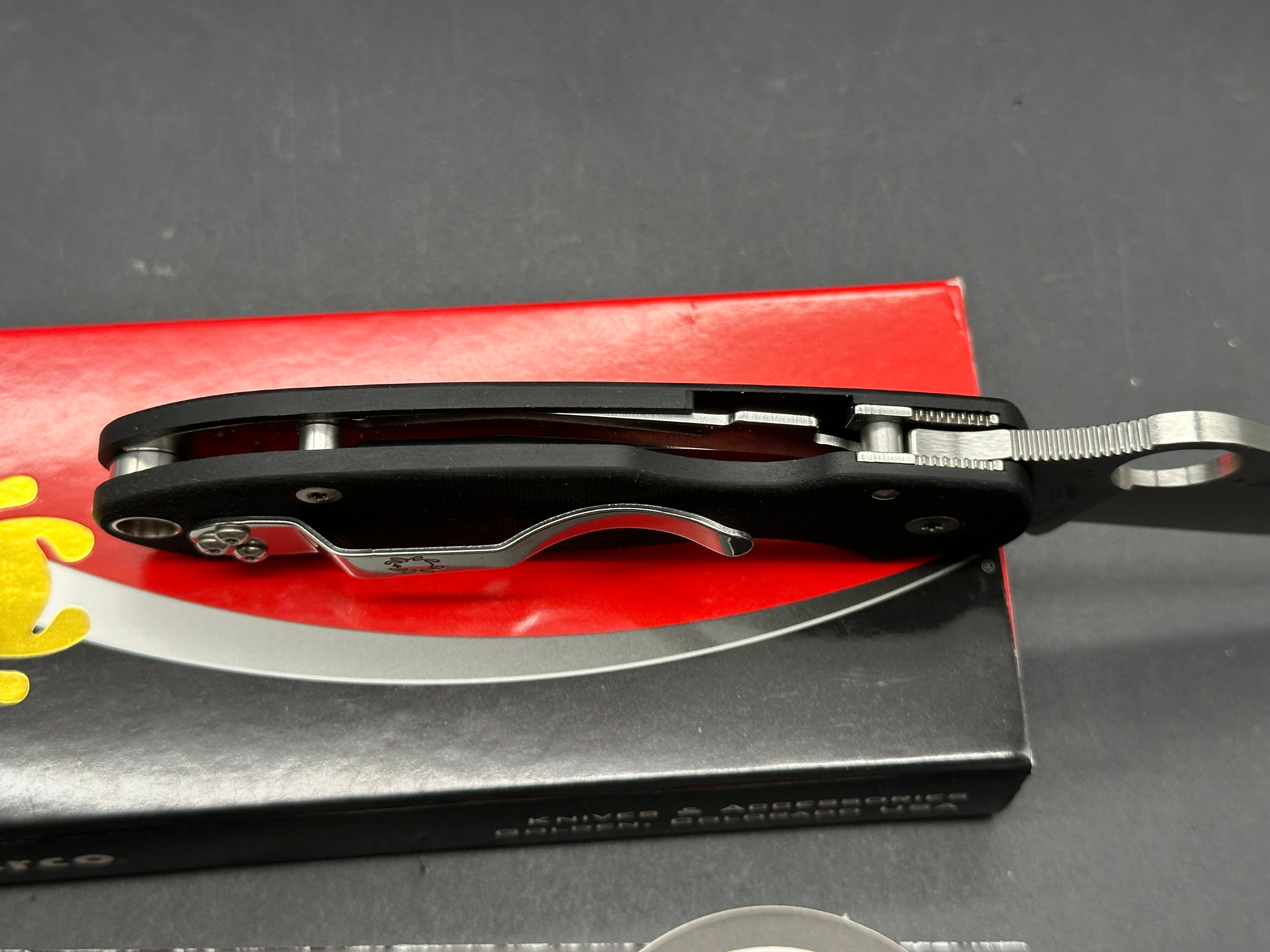 Spyderco Para 3, 2.93" CPM S45VN Stonewash Blade with Black G10 Scales.