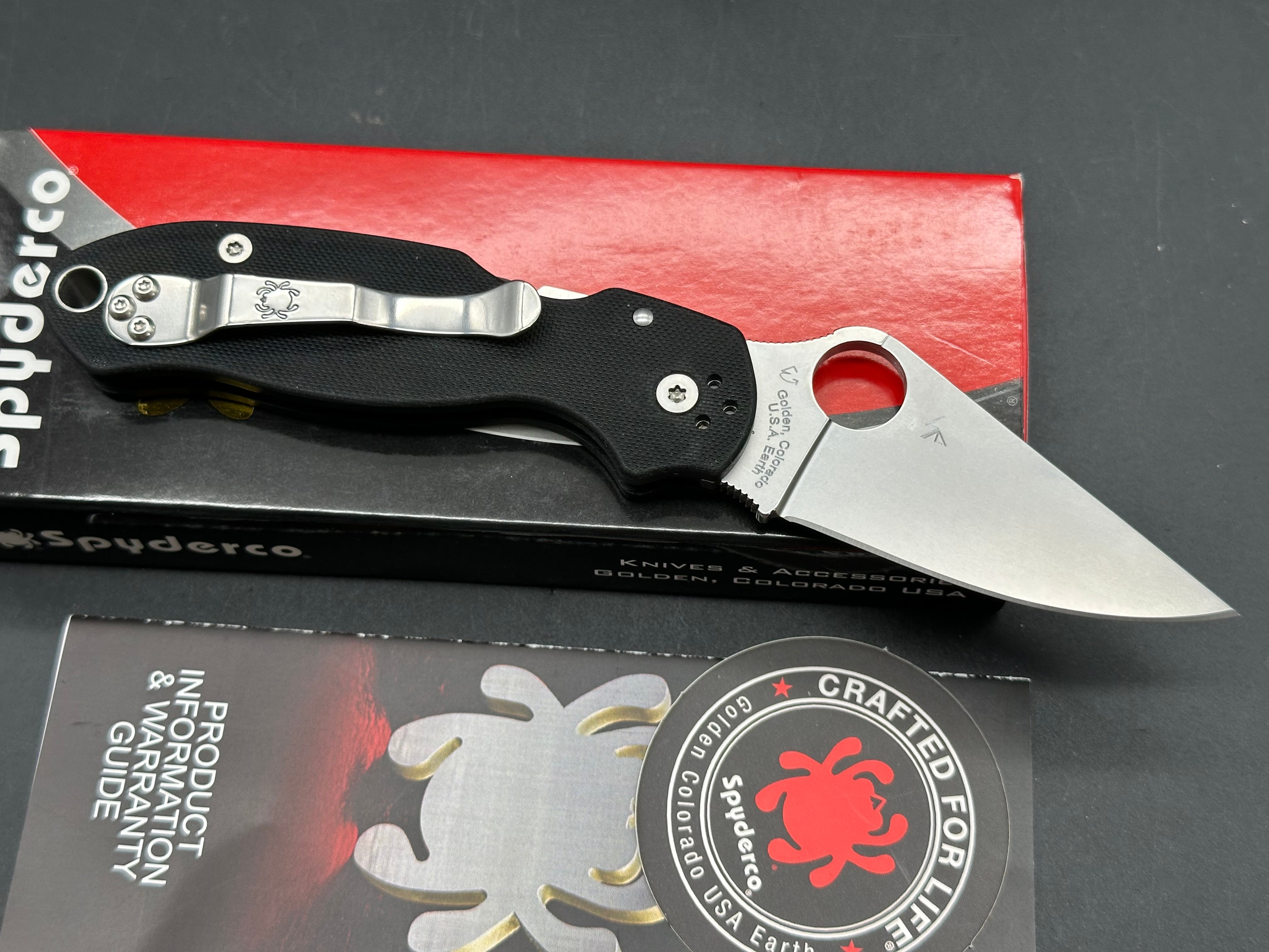 Spyderco Para 3, 2.93" CPM S45VN Stonewash Blade with Black G10 Scales.