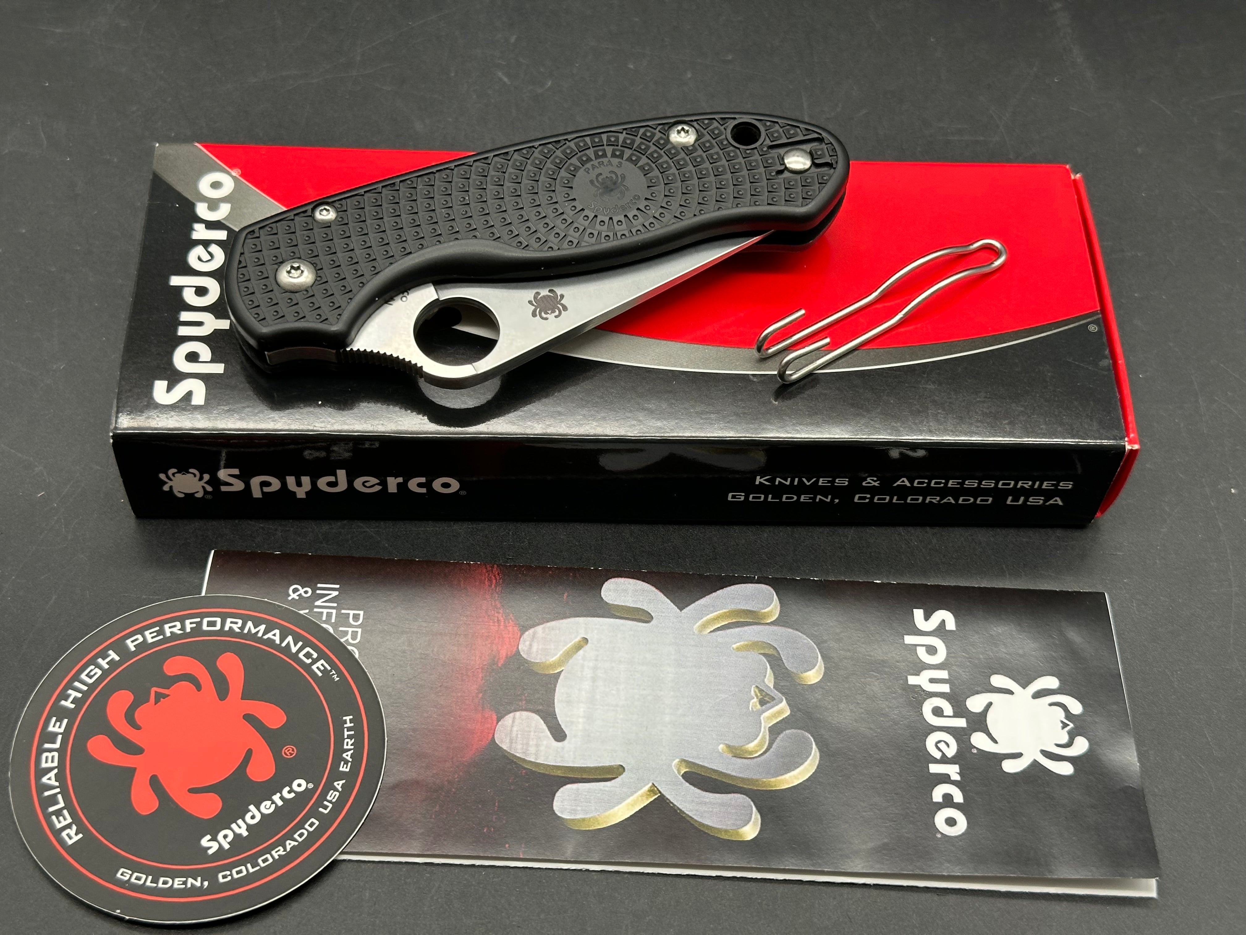 Spyderco Para 3 Lightweight, 2.93" BD1N Stonewash Blade with Black FRN Scales with Lynch NW Titanium Pocket Clip Installed