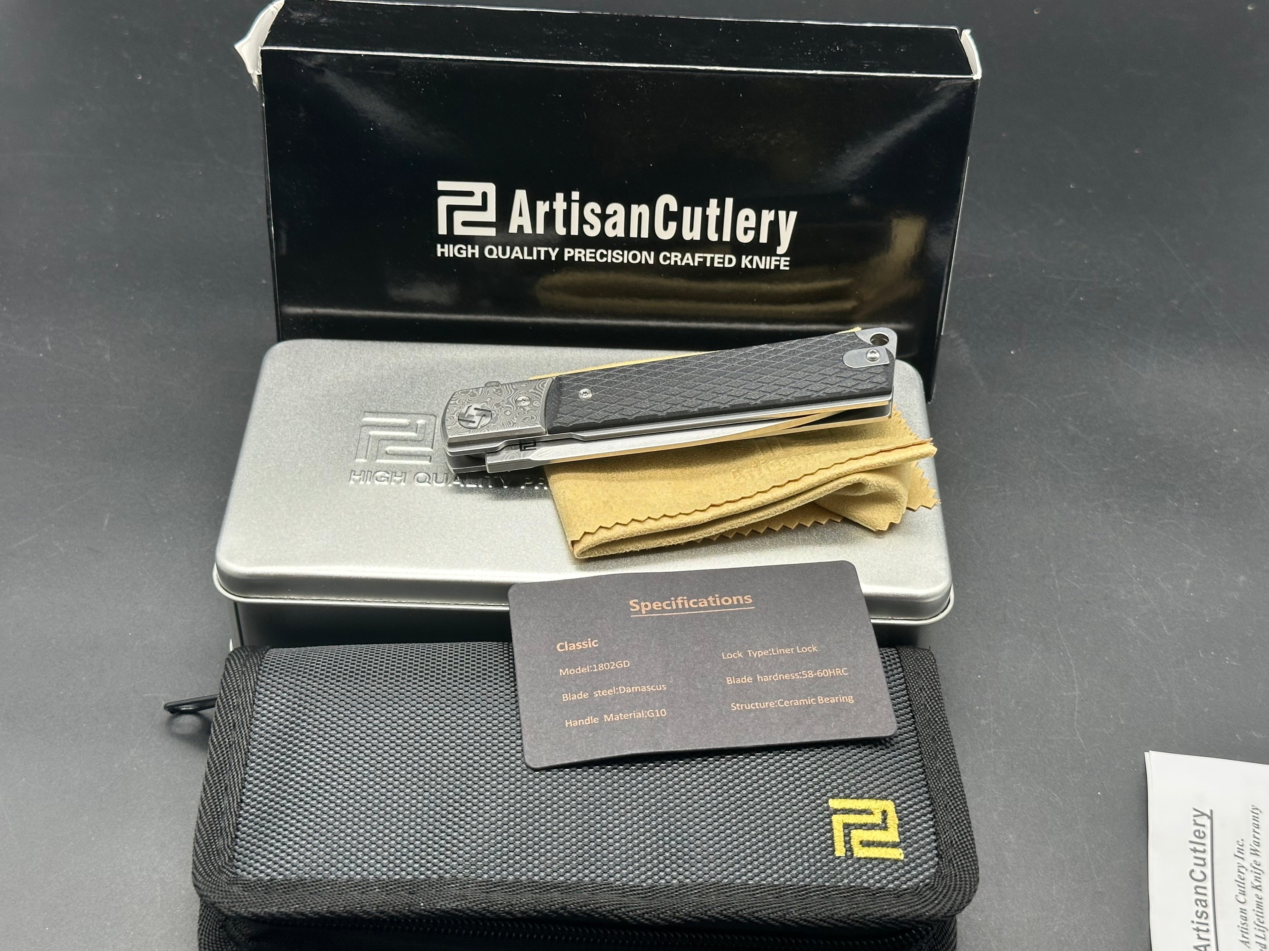 Artisan Cutlery Classic model1802GD, Damascus blade, G10 handle