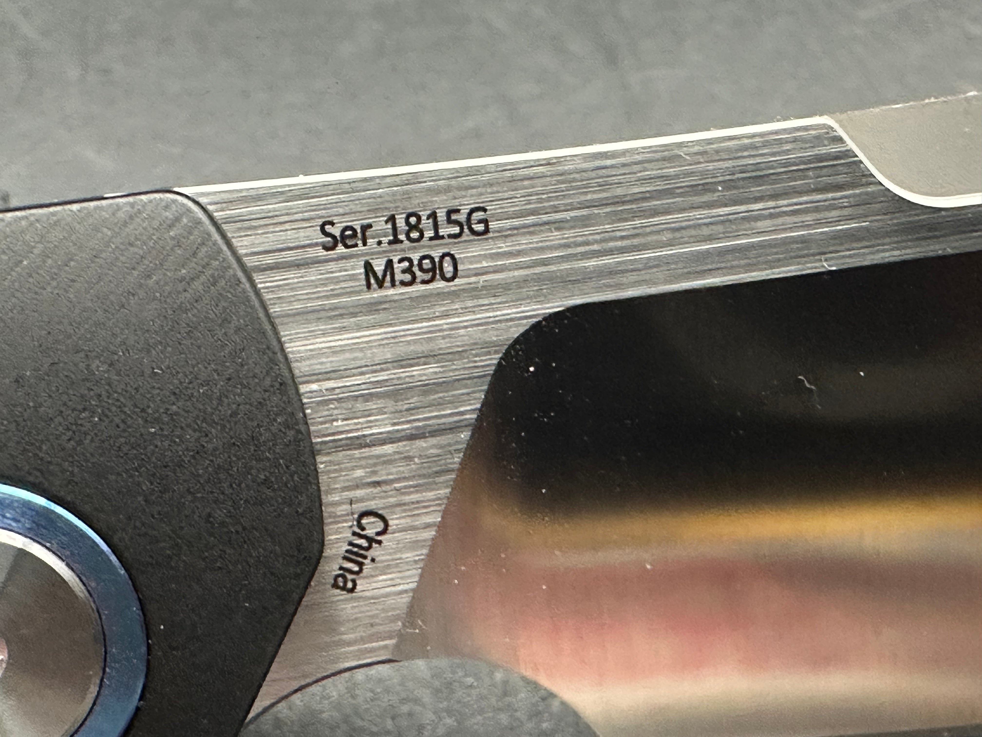 Artisan Cutlery 1815G-BKM "Tomahawk" M390 3.8" Wharncliffe Satin Blade, Black TI Frame, Blue Pivot, LNIB. Never used, carried, or modified. As from the factory w/BOX, Pouch, Tin, spec. card. $150