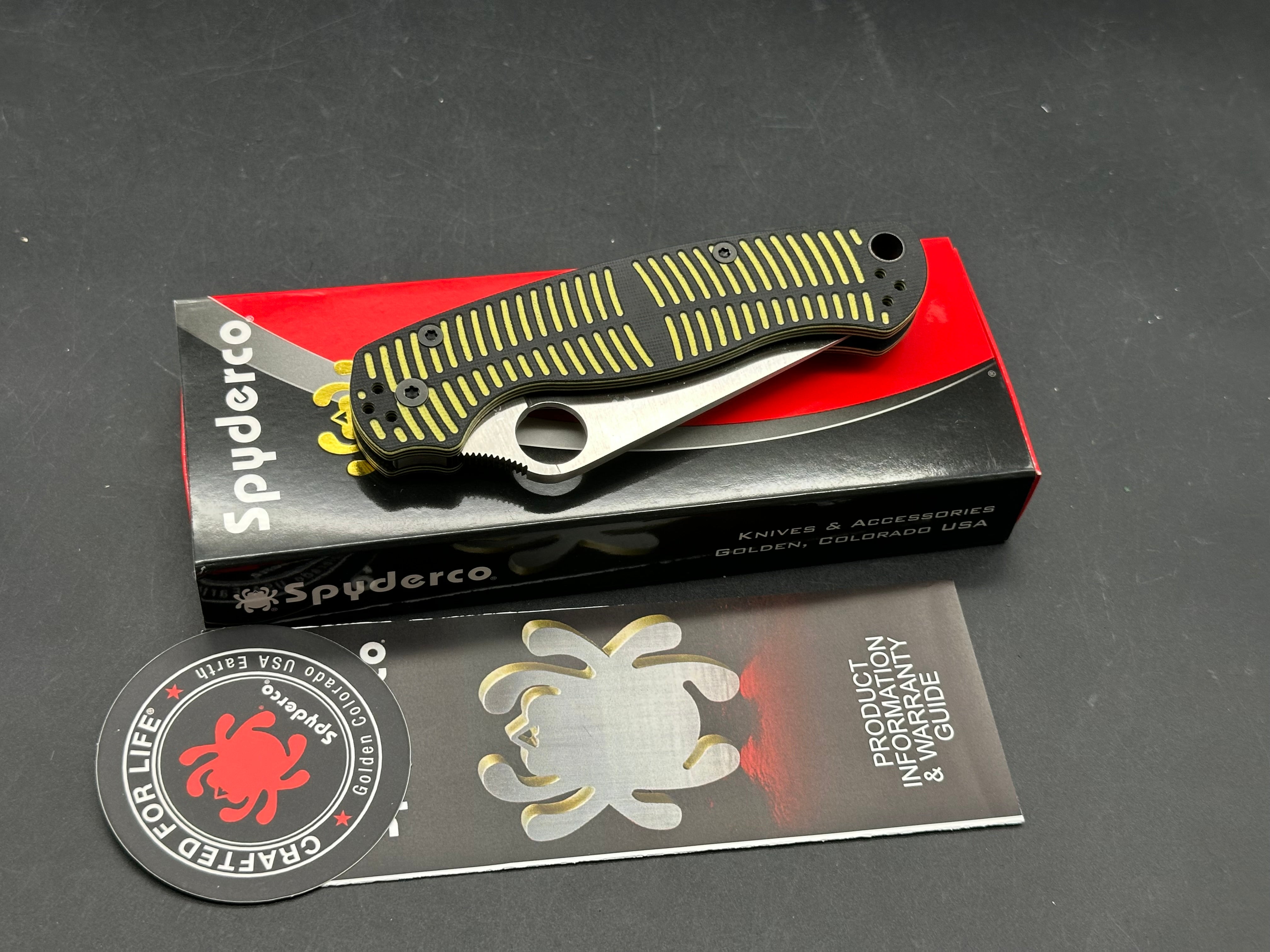 Spyderco Para Military 2 Salt 3.45" CPM MagnaCut Satin Blade with Black-Yellow Milled G10 Scales