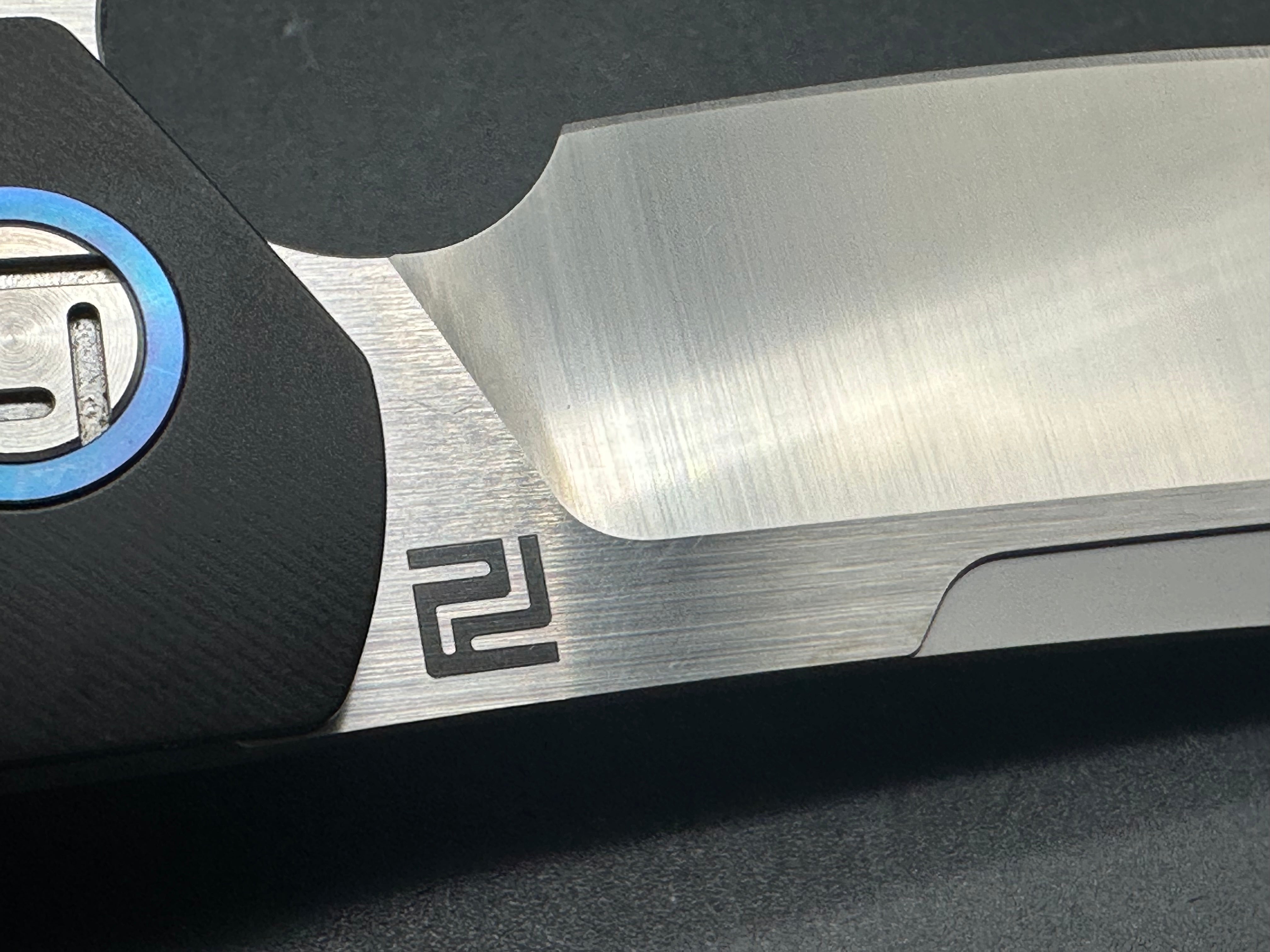 Artisan Cutlery 1815G-BKM "Tomahawk" M390 3.8" Wharncliffe Satin Blade, Black TI Frame, Blue Pivot, LNIB. Never used, carried, or modified. As from the factory w/BOX, Pouch, Tin, spec. card. $150
