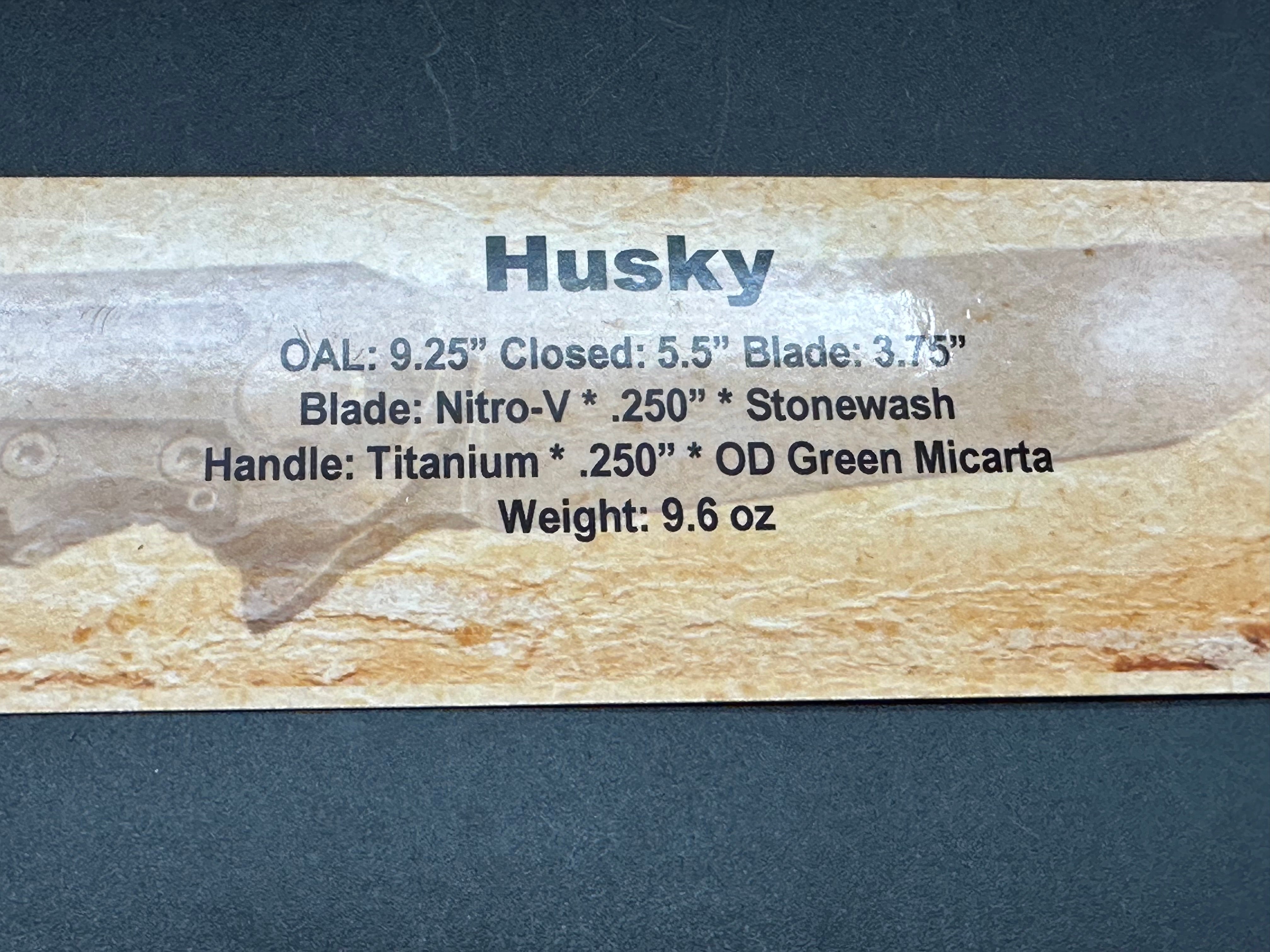 Jake Hoback Husky, Nitro V stonewash blade, titanium green micarta handle