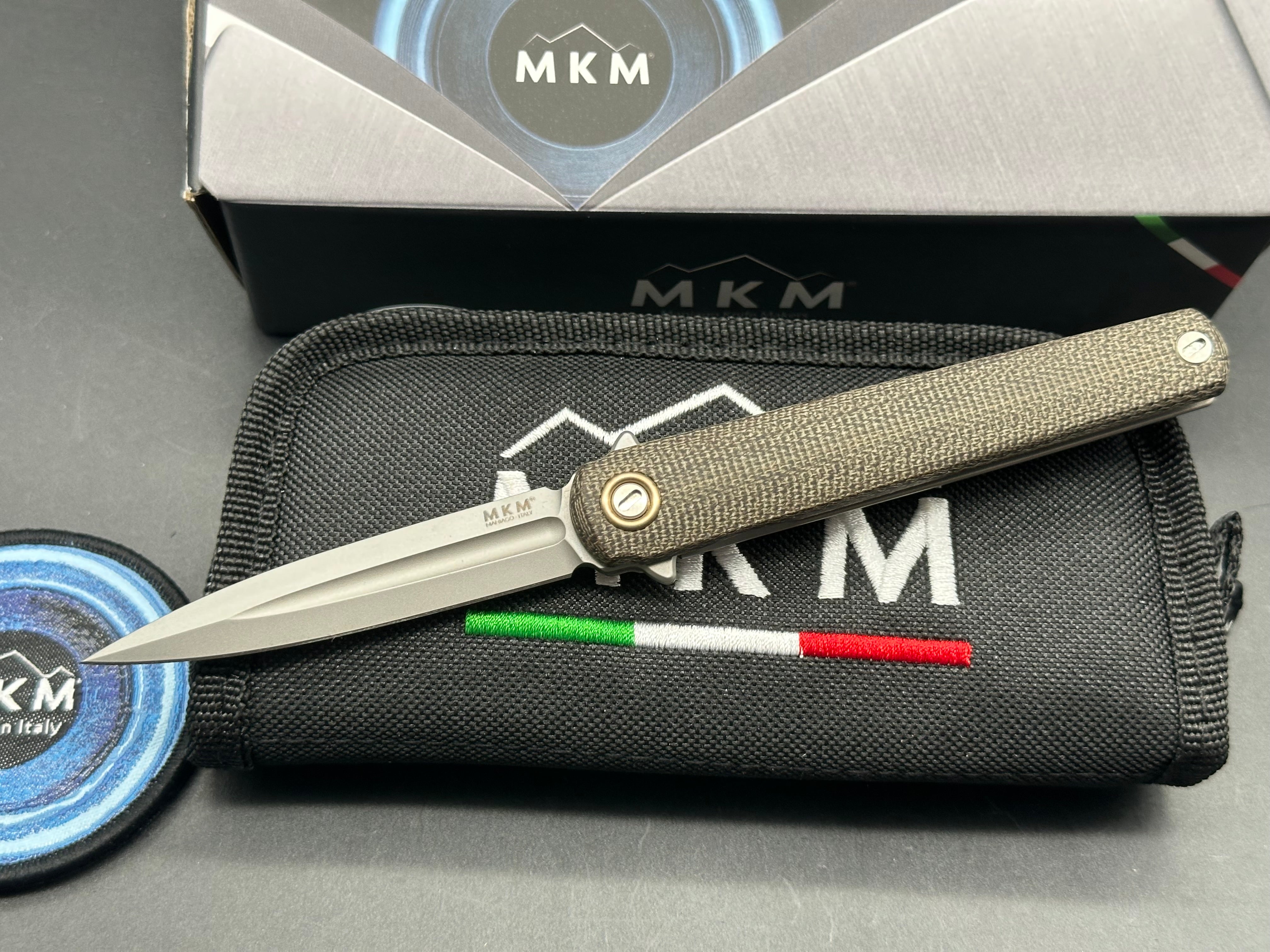 MKM Zieba Flame Dagger, M390 blade stonewash, micarta handle