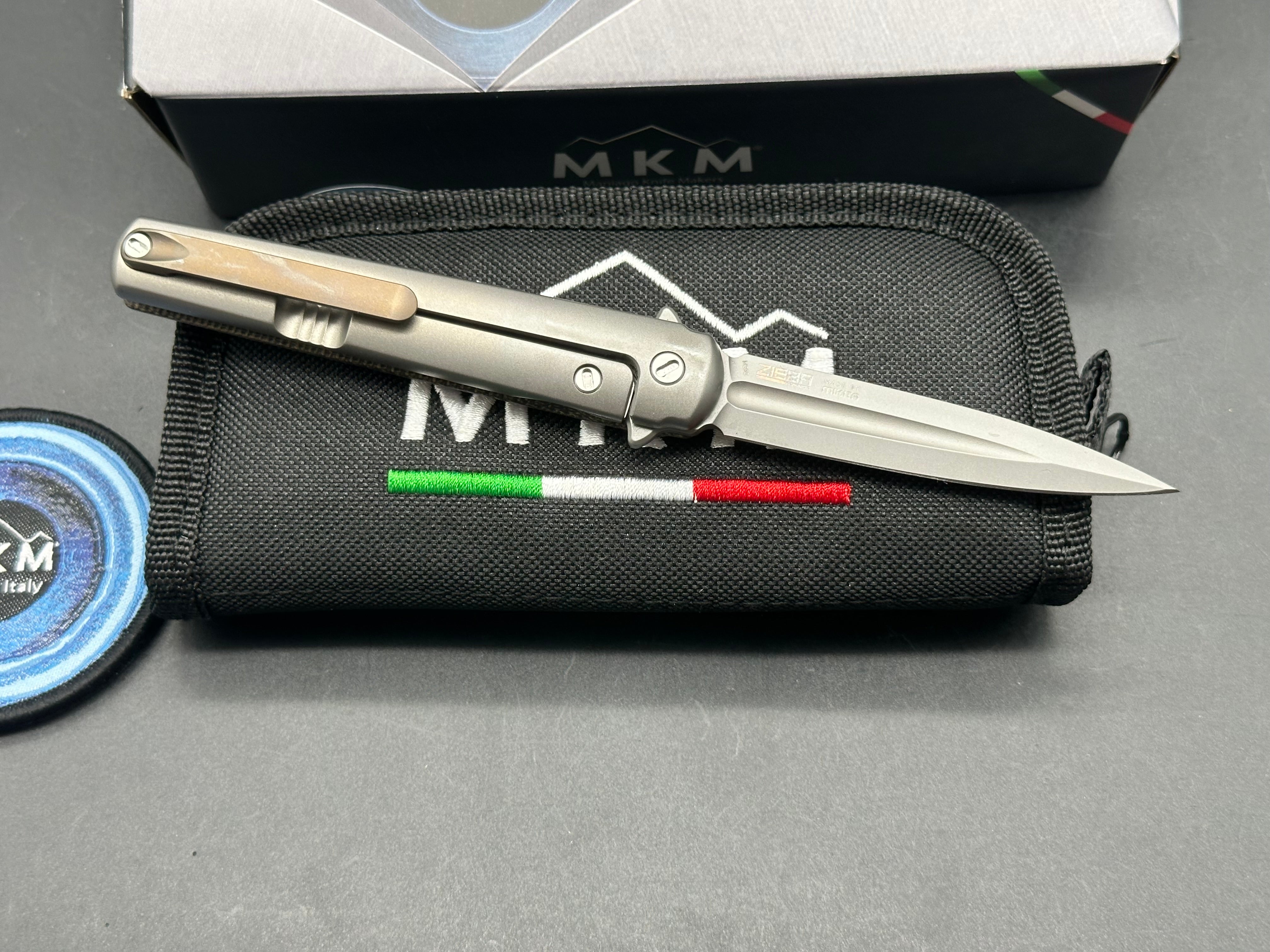 MKM Zieba Flame Dagger, M390 blade stonewash, micarta handle