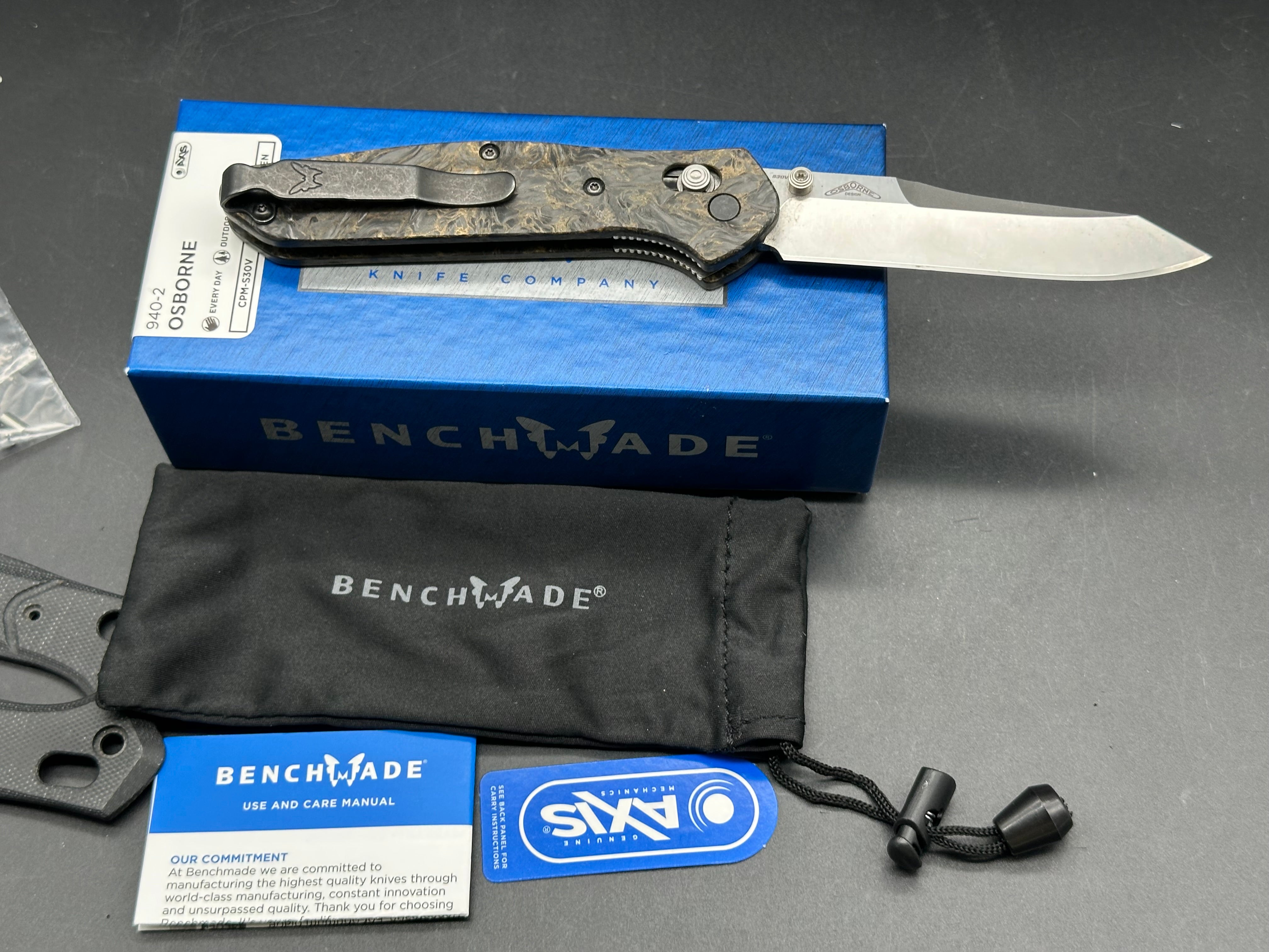 Benchmade 940-2, with Gold Dark Matter scales and original scales