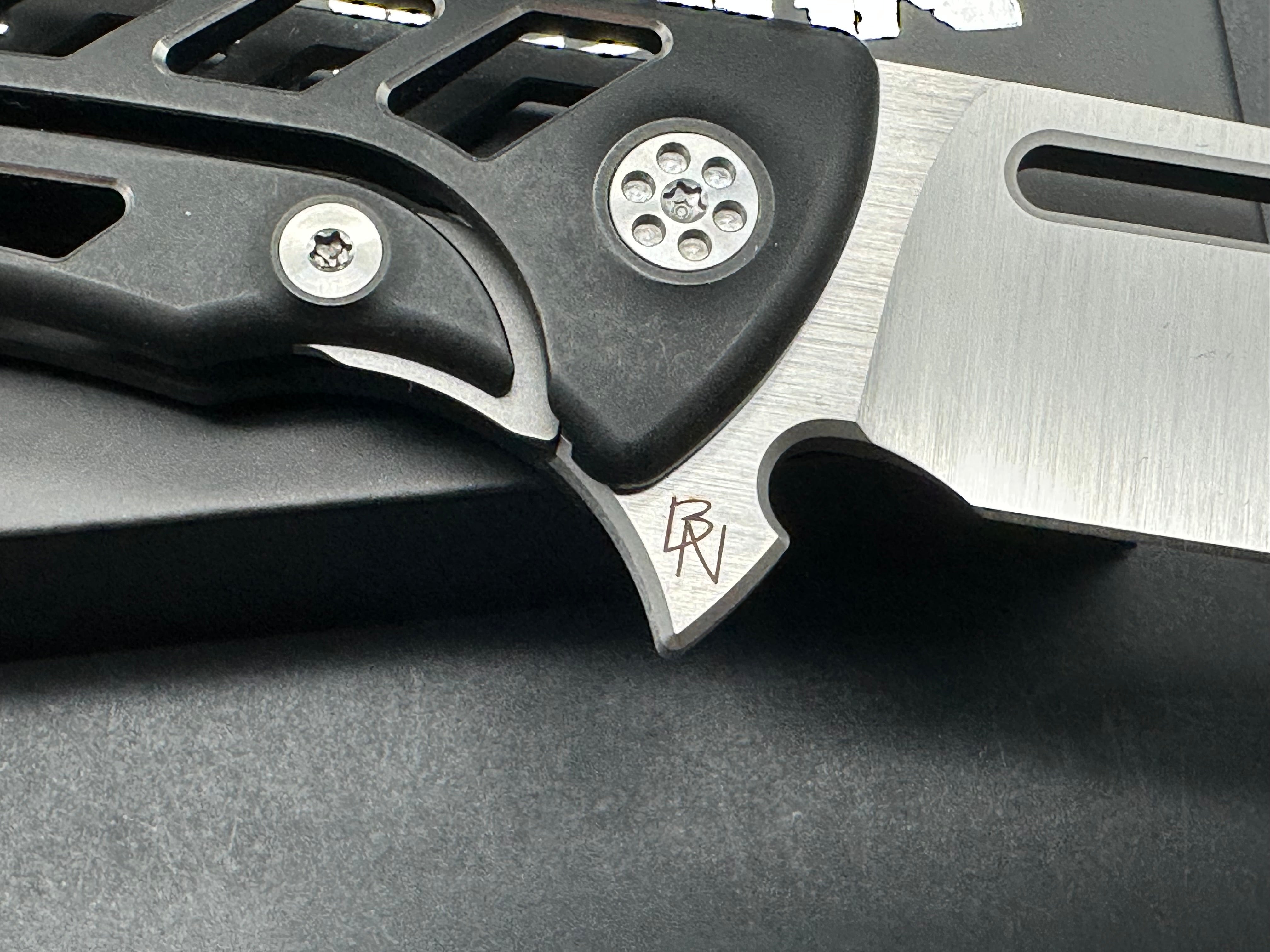 Sharp by Design Evo Typhoon Drop Point Aspirated, Belt Satin M390 Blade, Black PVD Aspirated Ti Handles