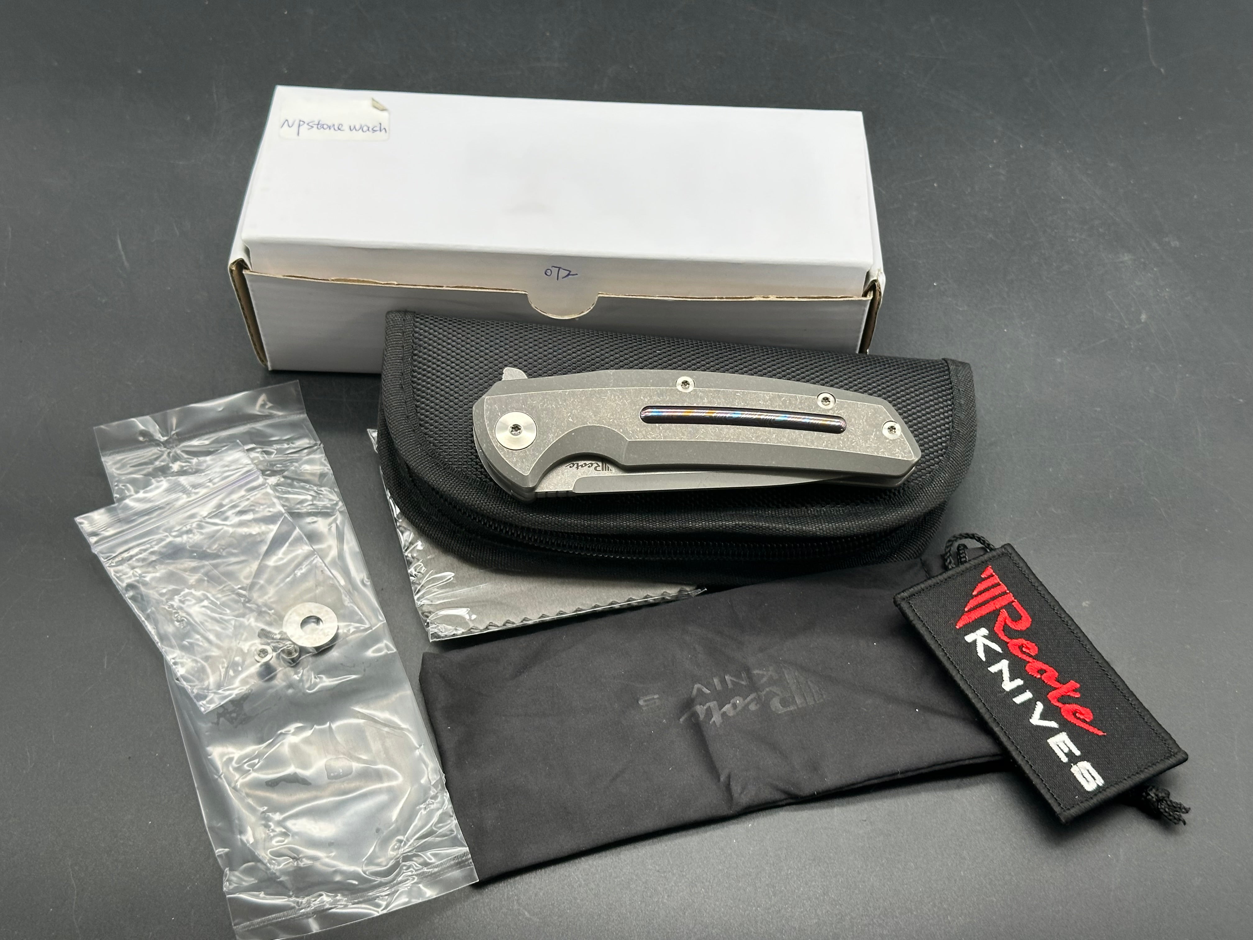 Reate Epoch #072/400, Dark Stonewashed CTS-204P Blade, Dark Stonewashed Ti Handles with Mokuti Inlay