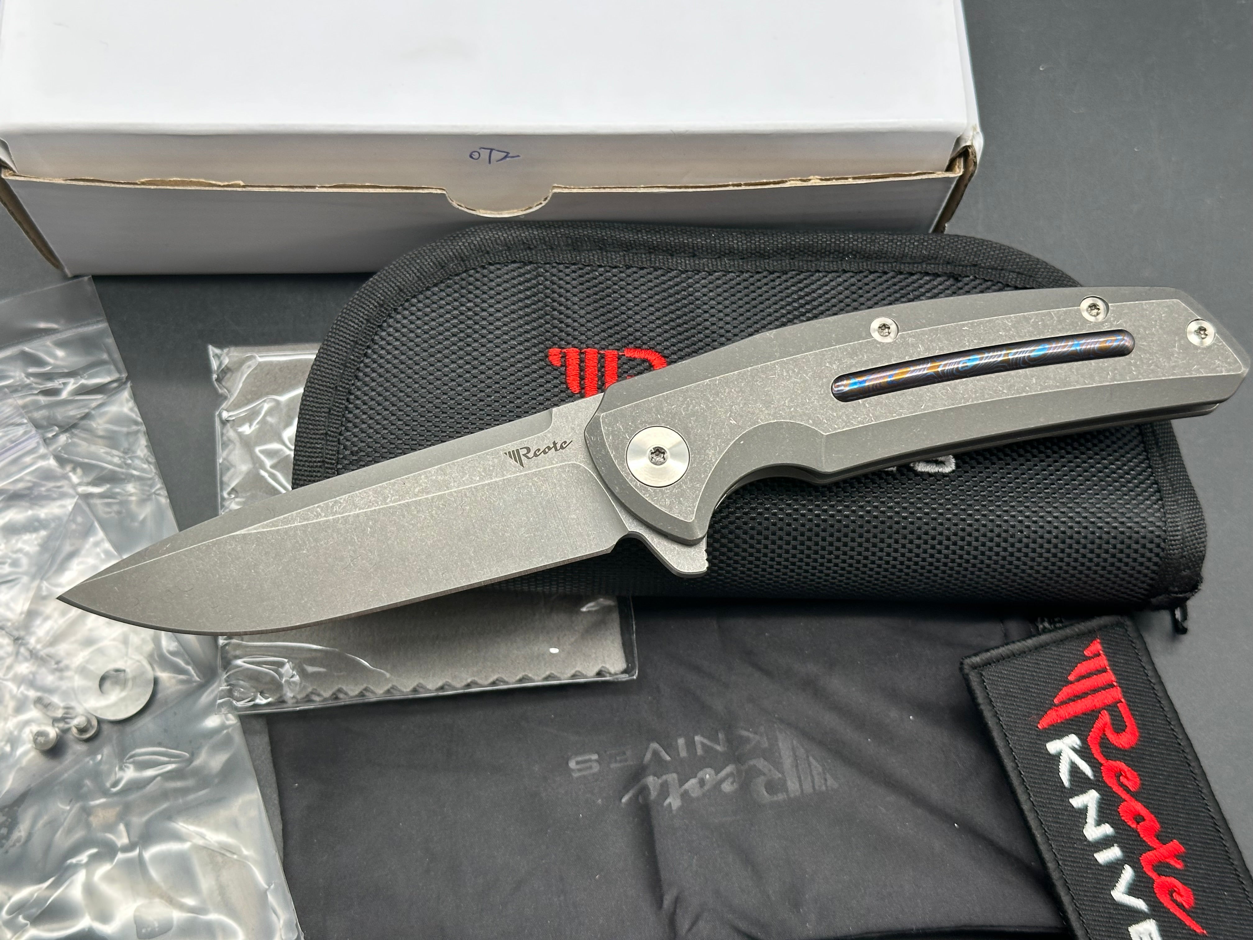 Reate Epoch #072/400, Dark Stonewashed CTS-204P Blade, Dark Stonewashed Ti Handles with Mokuti Inlay