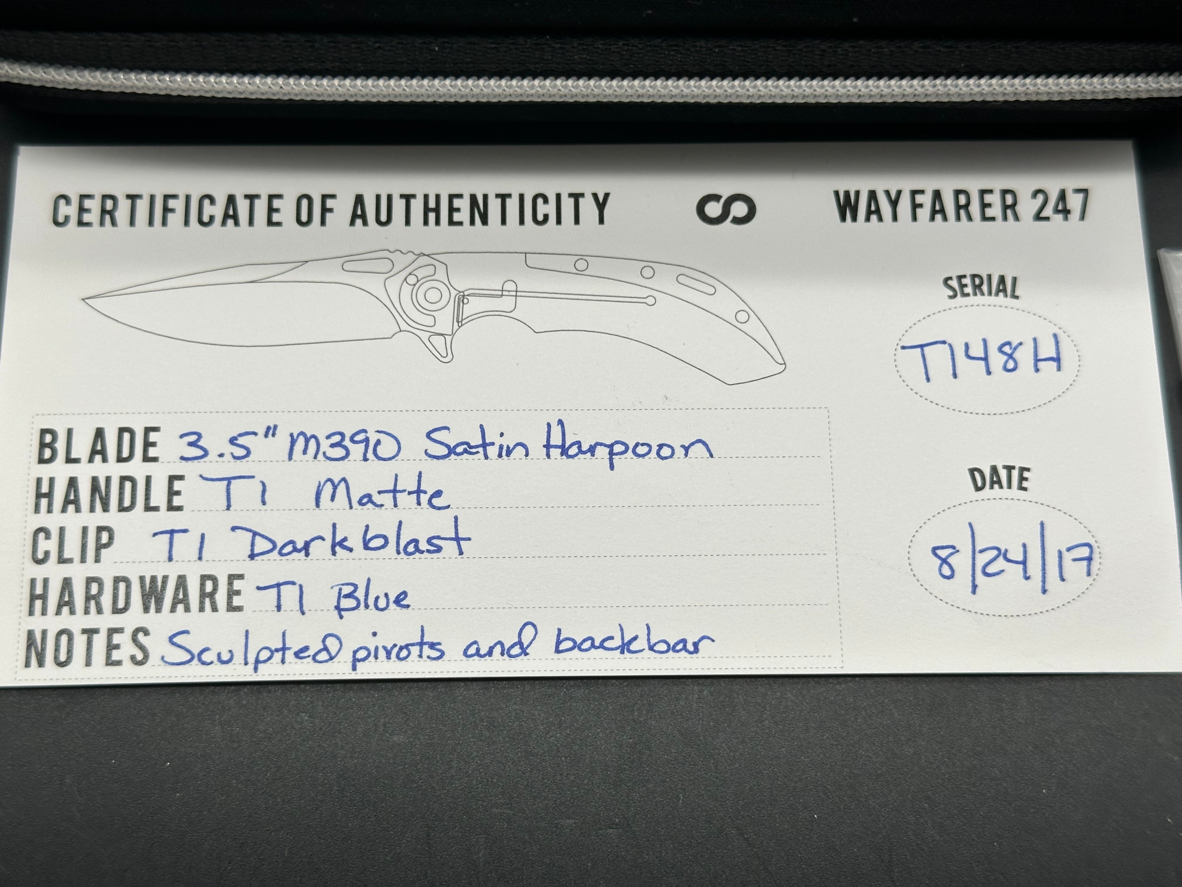 Olamic Wayfarer, M390 satin blade, matte titanium handle