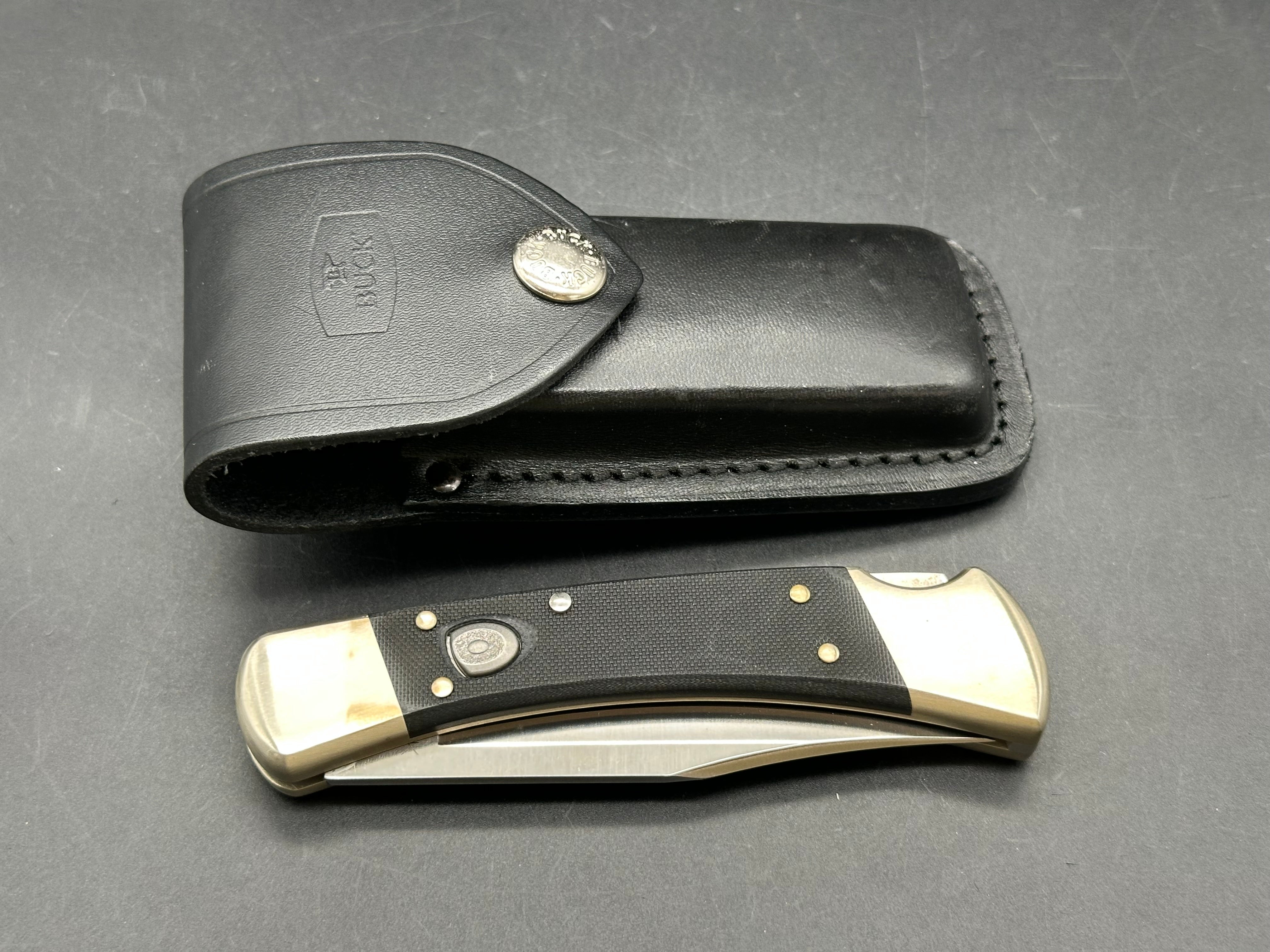 Buck 110 Auto, black G-10 scales, nickel bolsters, with scabbard